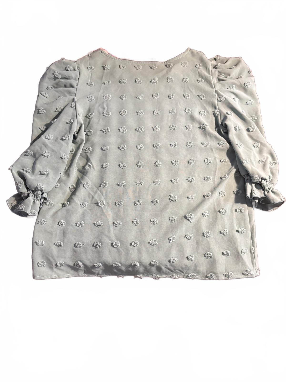 SHEIN Puff Sleeve Embroidered Light Green Blouse, Size M
