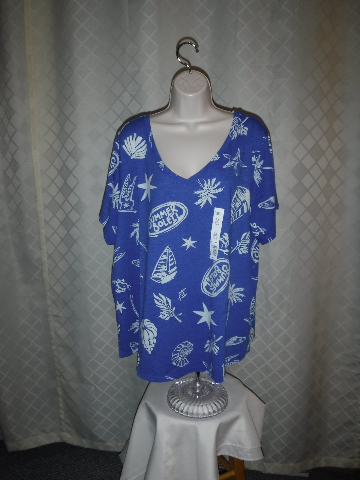 Size Plus Short Sleeve V Neck Women T-Shirts,3X,2X,1X, Sonoma Multi Color, Solid