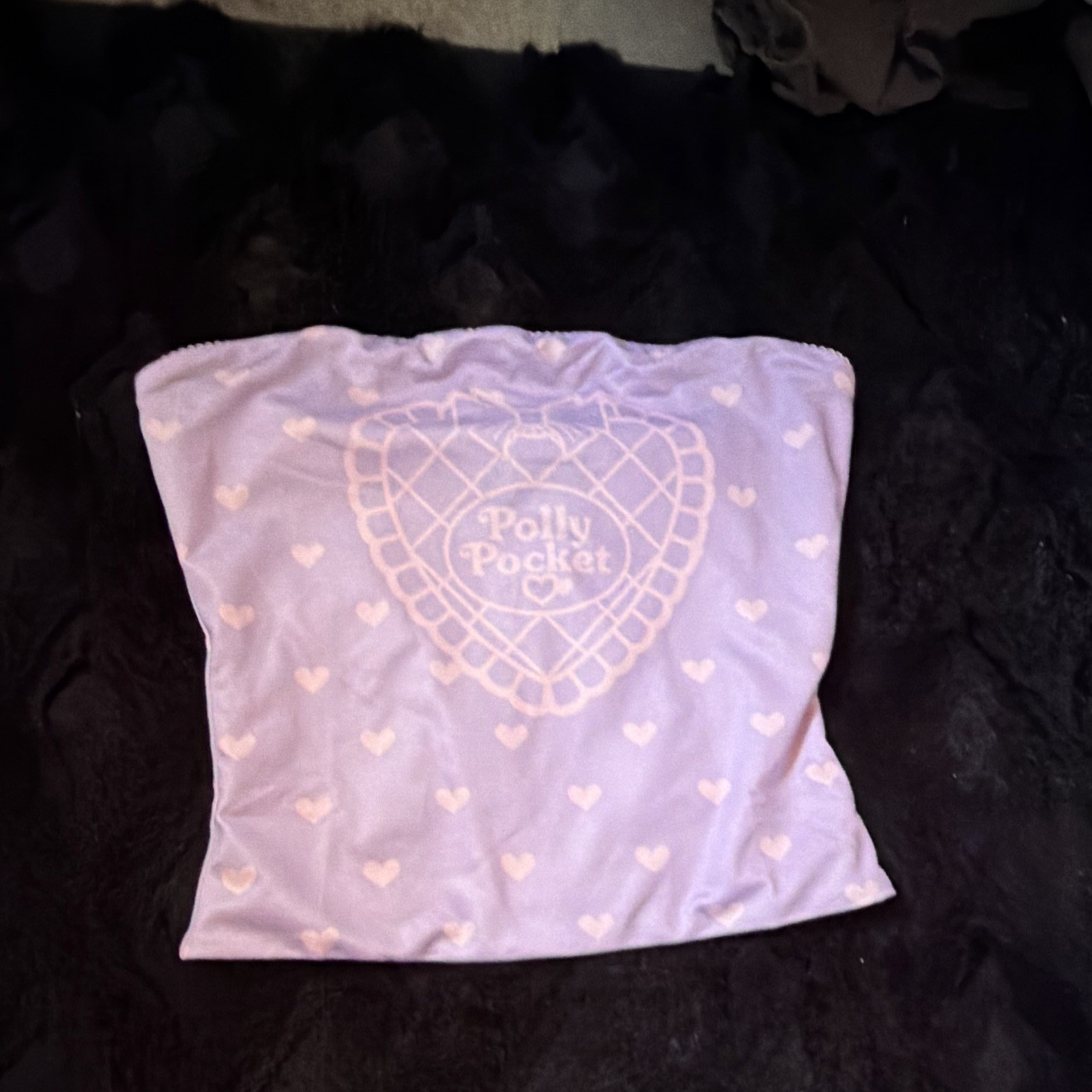 Cider Polly Pocket Purple Strapless Tube Top Heart Print Lace Accent XS