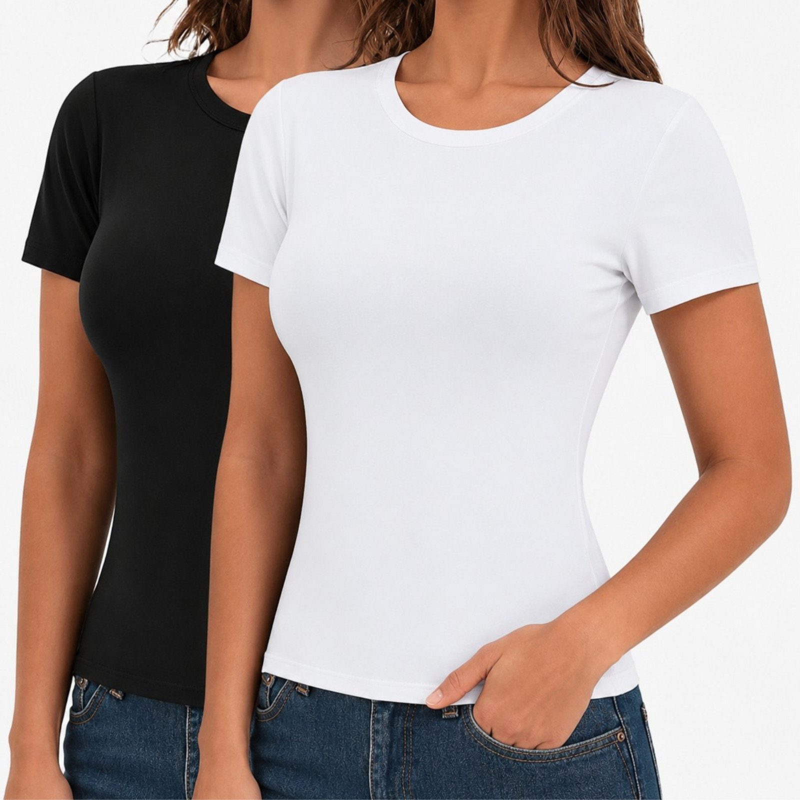 Walifrey Women’s 2 Pack Slim Fit Short Sleeve T-Shirts – Casual Basic Summer Top