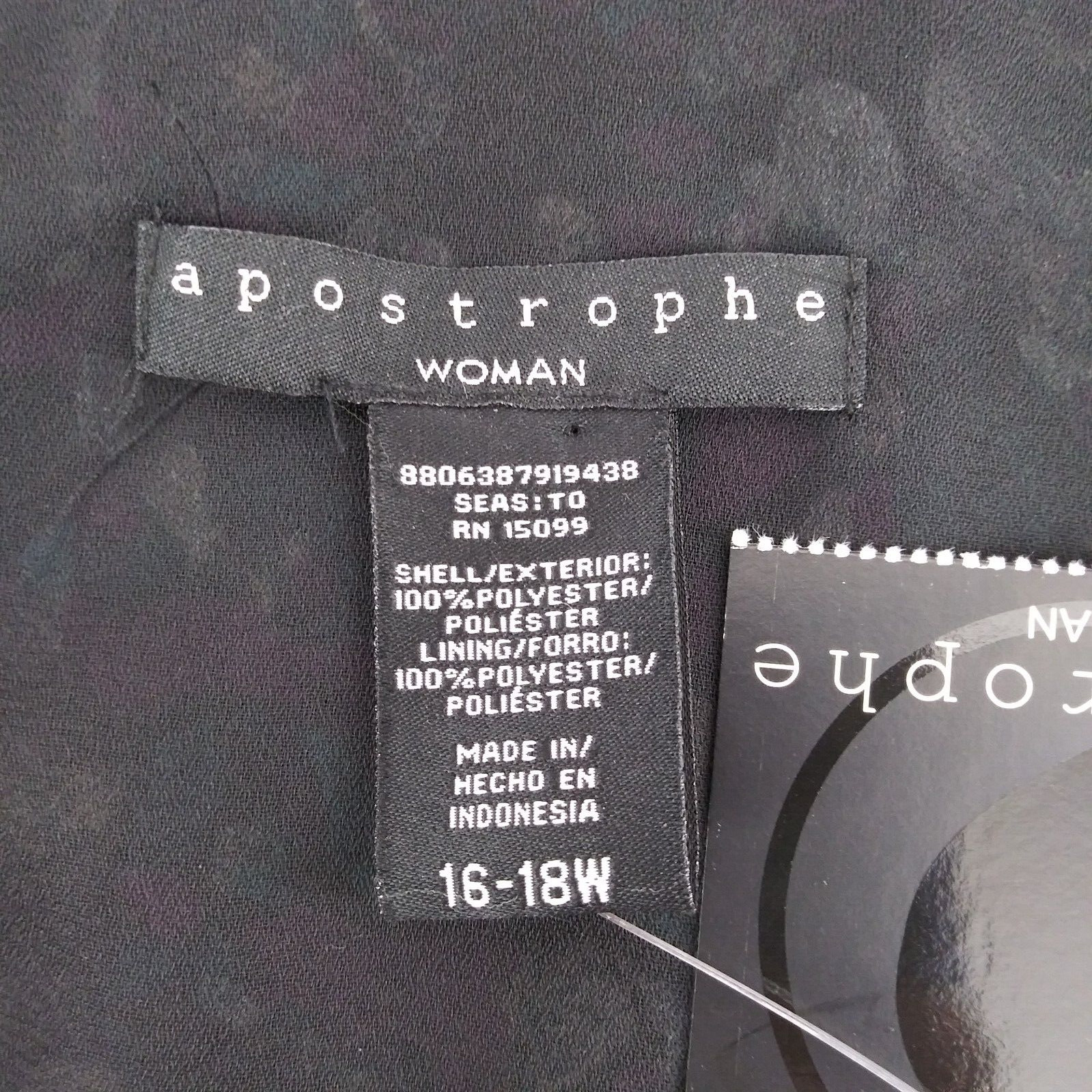 Apostrophe Shirt Womens Size 16-18W Black All Over Print Sheer Lined Tank Blouse