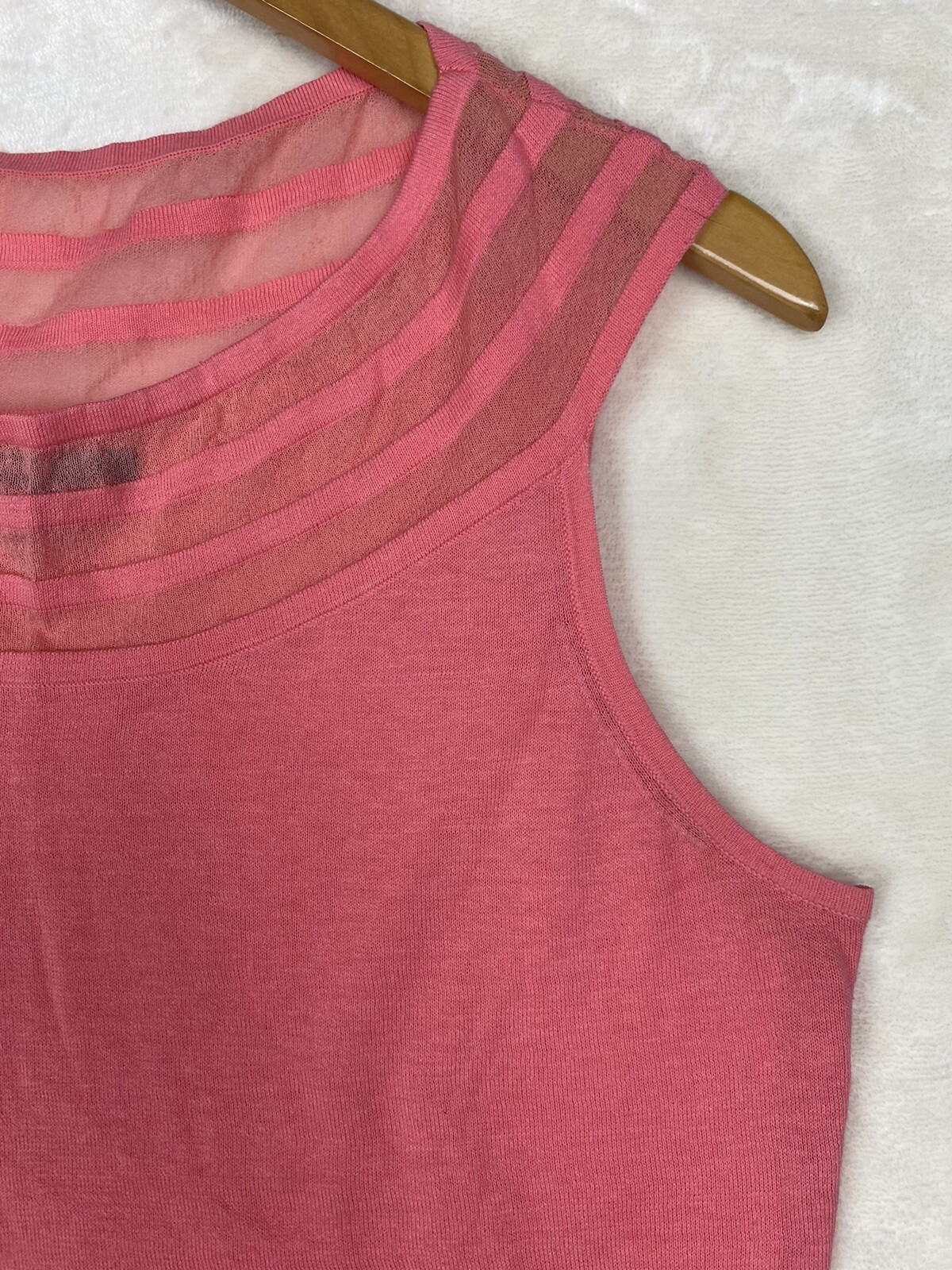 Anne Klein Shell Tank Womens Large Peach Cotton Blend Sleeveless Work Office