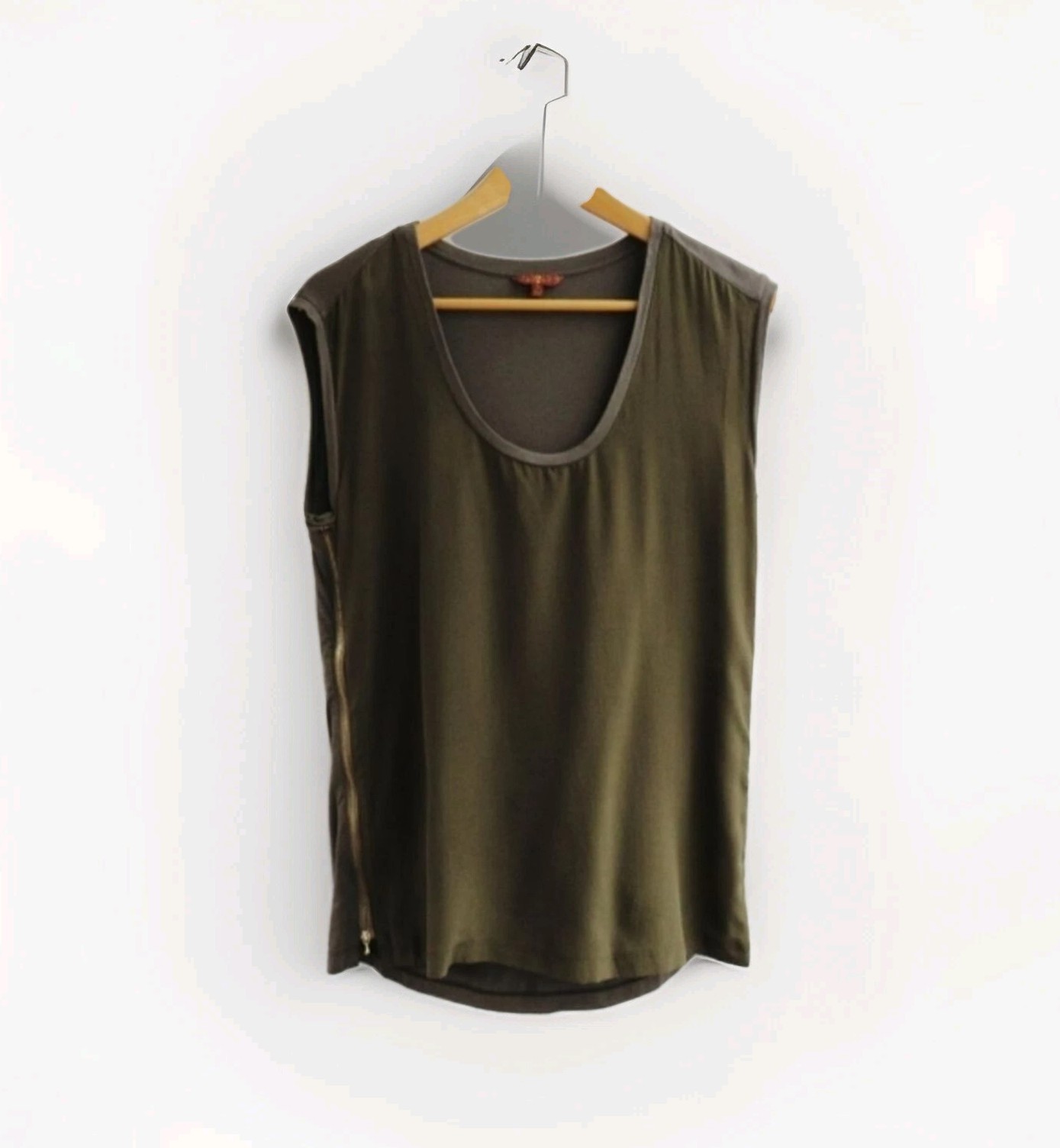 7 For All Mankind Olive Green Dual Sided Side Zipper Top