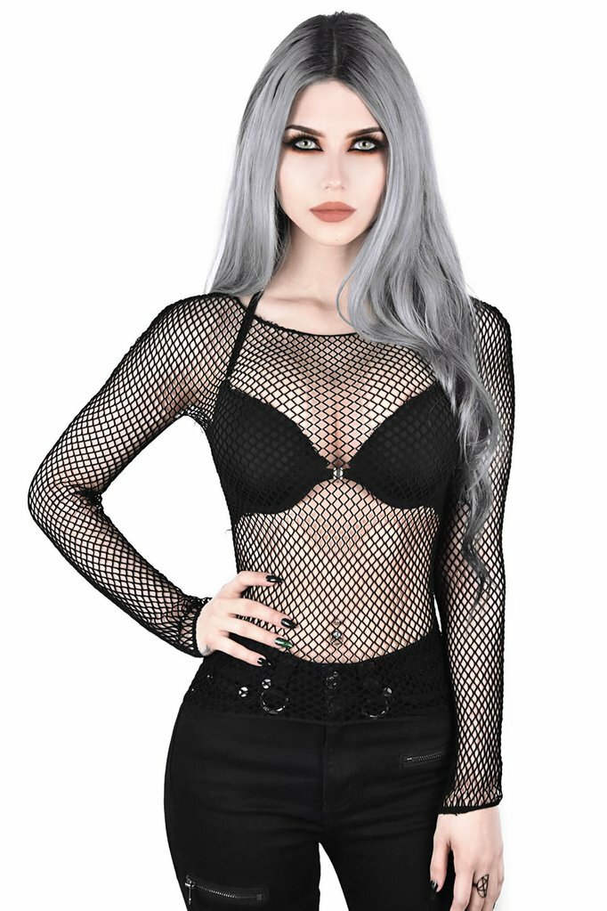 Killstar Hellrazor Gothic Occult Punk Long Sleeve Fishnet Top Shirt KSRA000077