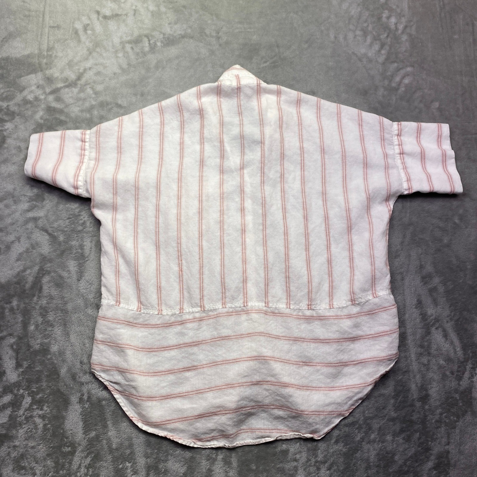 Athleta Anguilla Striped Linen Button Down Shirt Womens XS S/S White Pink