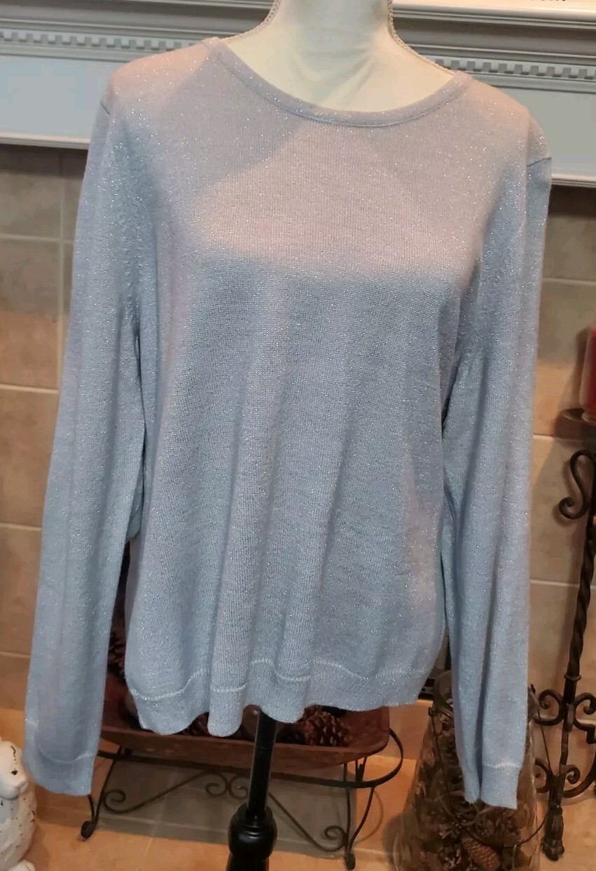 Rebecca Malone XL Light Grey Metallic Pullover Sweater