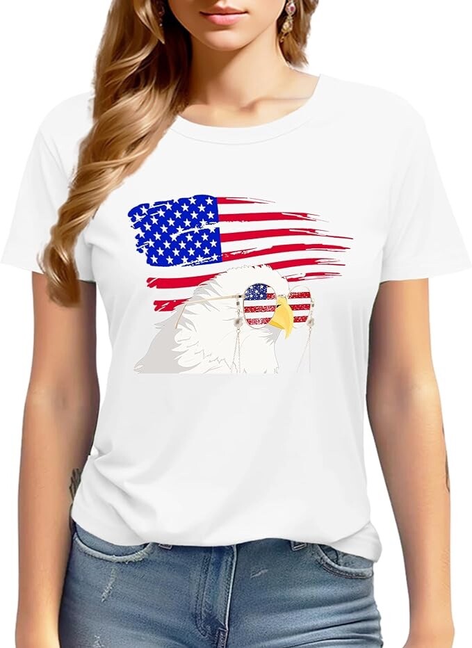 Women’s American Tops 100% Cotton USA Flag Shirts White XL