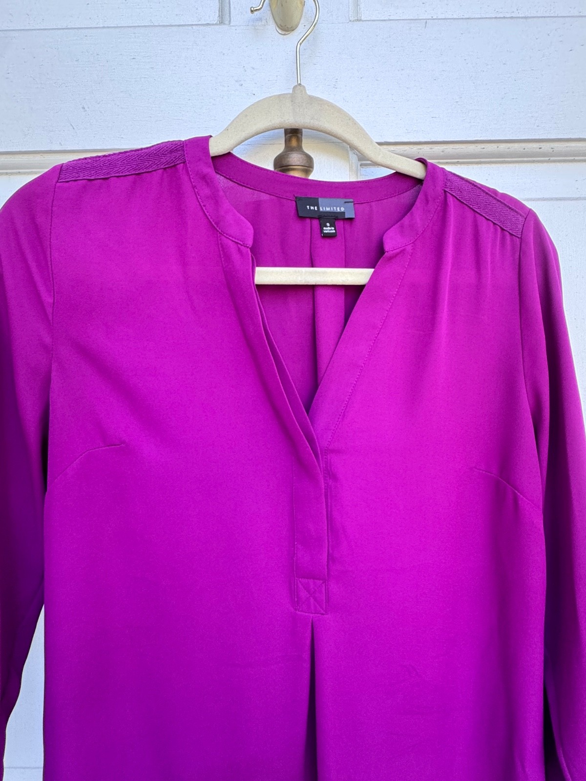 The Limited Size Small Magenta Popover Blouse Roll Tab Sleeves Career Top