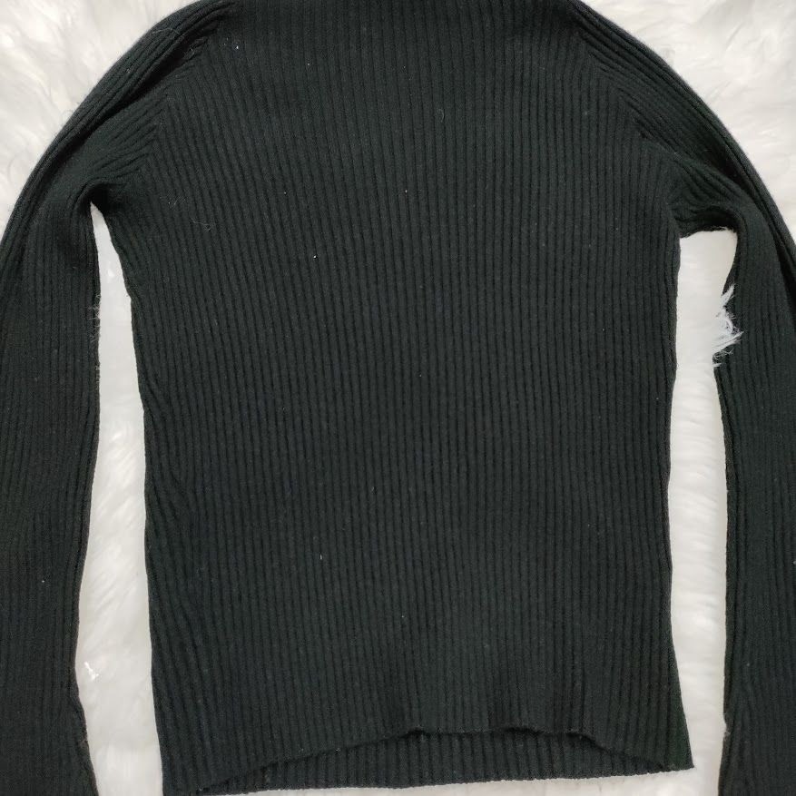 And Now This Womens Black Ribbed Long Sleeve Knit Top L