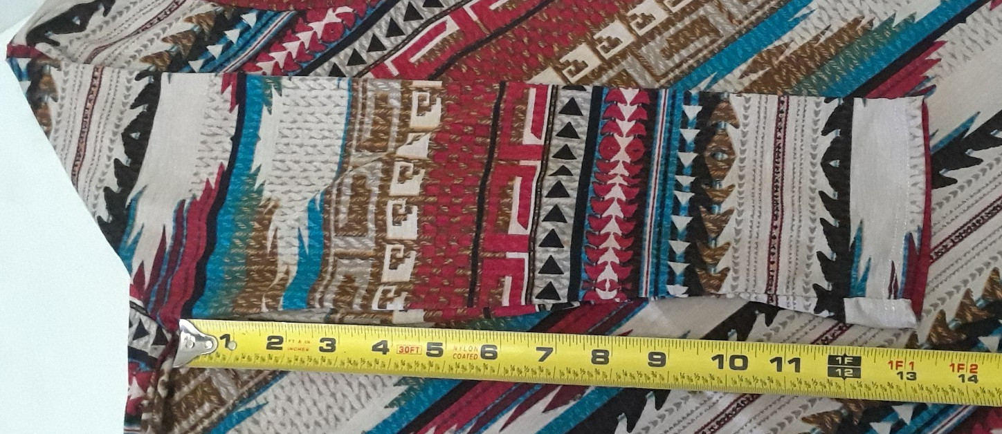 High Low Indian Theme V-Neck Quarter Sleeve Woman Size M Top NEW
