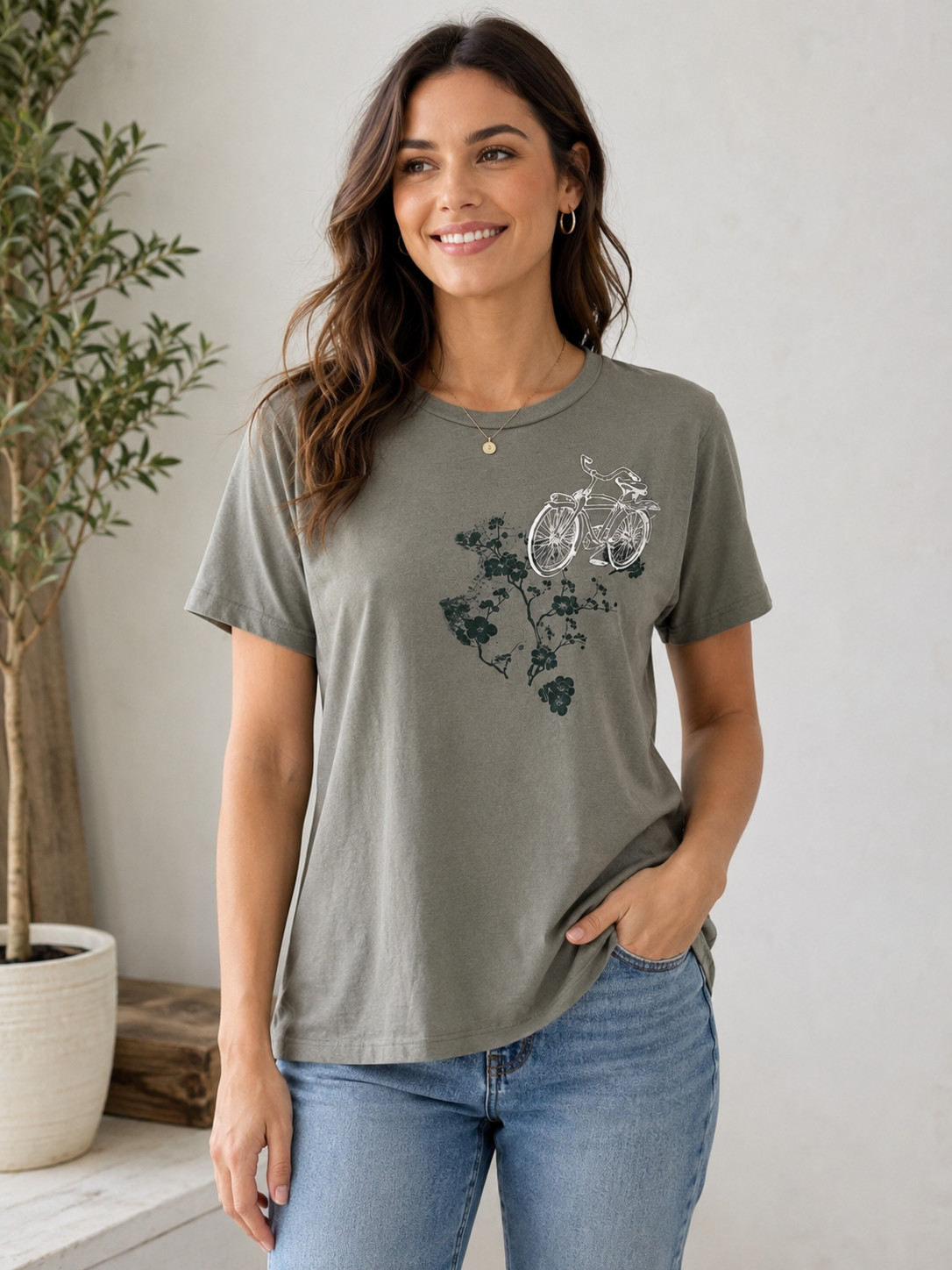 Alternative Earth Shirt Women Large Olive Green Short Sleeve Bicycle Organic Ale