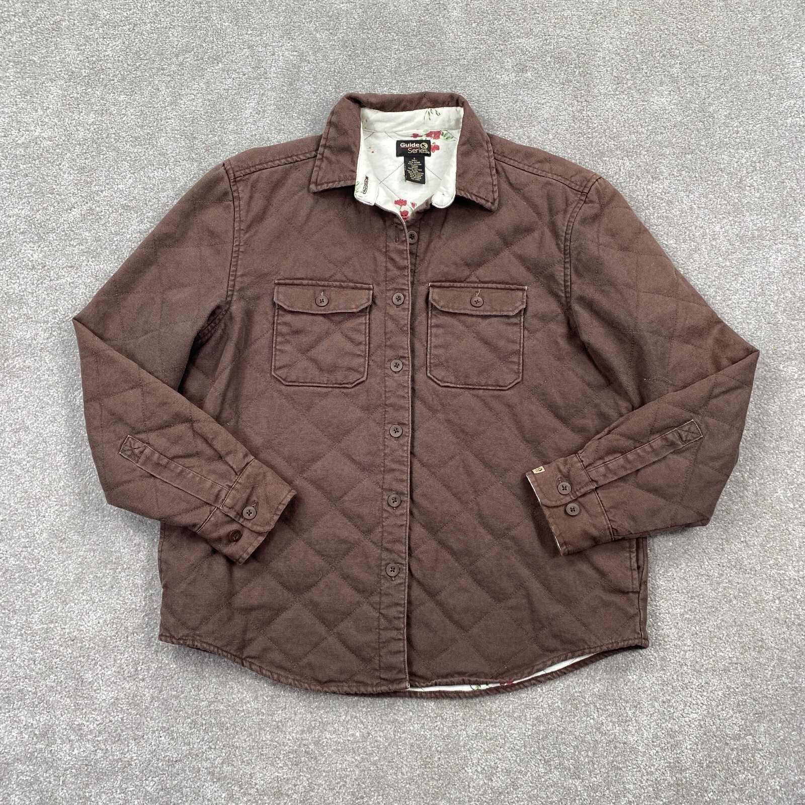 Guide Series Women’s Button Up Quilted Brushed Twill Shirt Jacket Size S Brown
