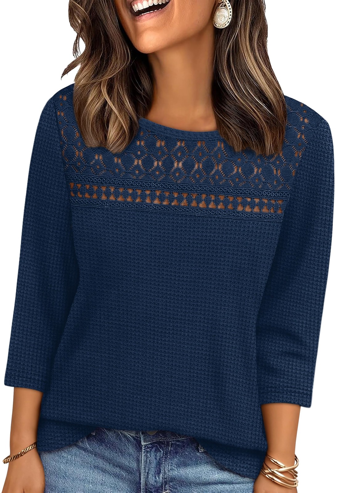 3/4 Length Sleeve Womens Tops Spring Summer Fahsion 2026 Plus Size Winter Clo…
