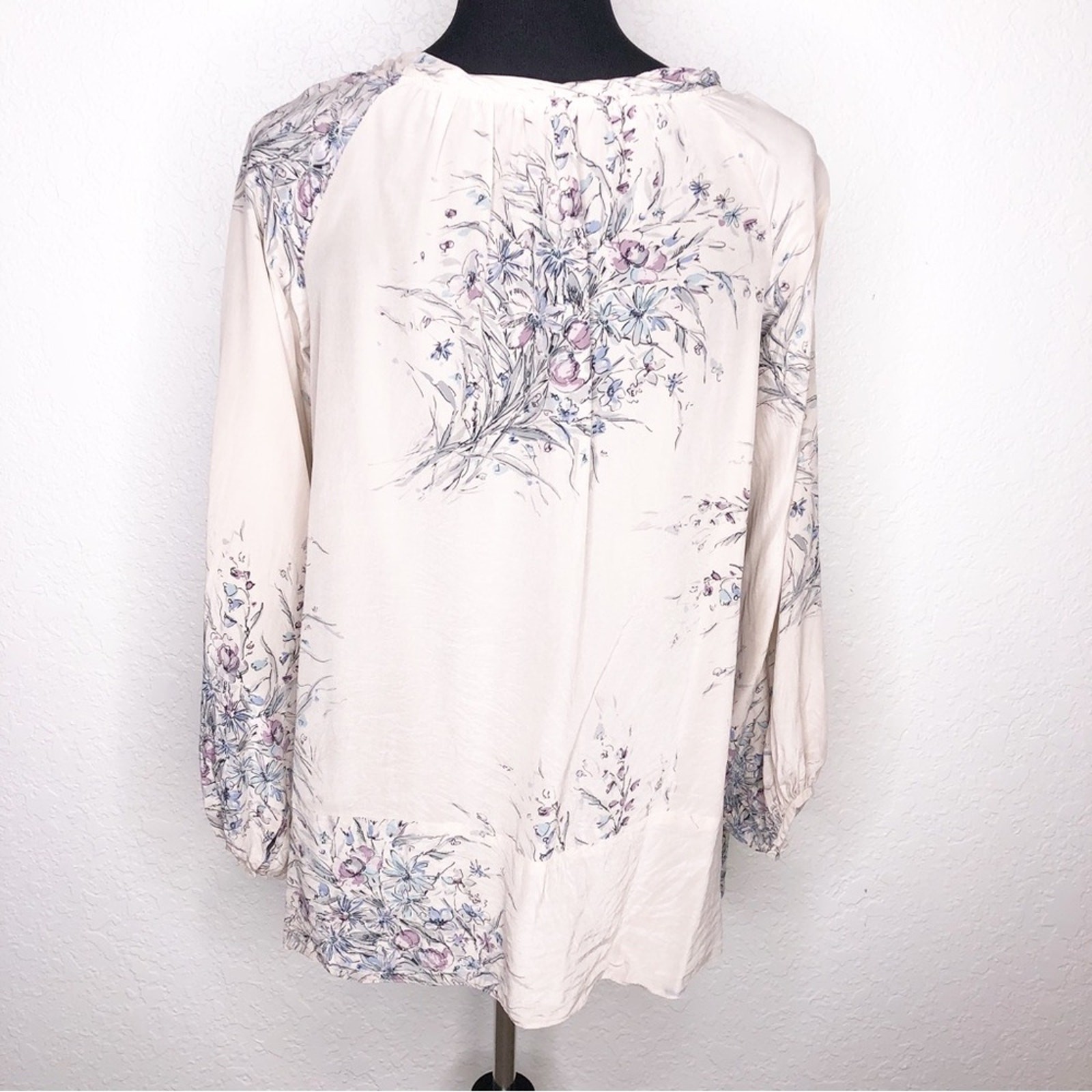Rebecca Taylor pale pink purple floral scoop neck silk top size 4