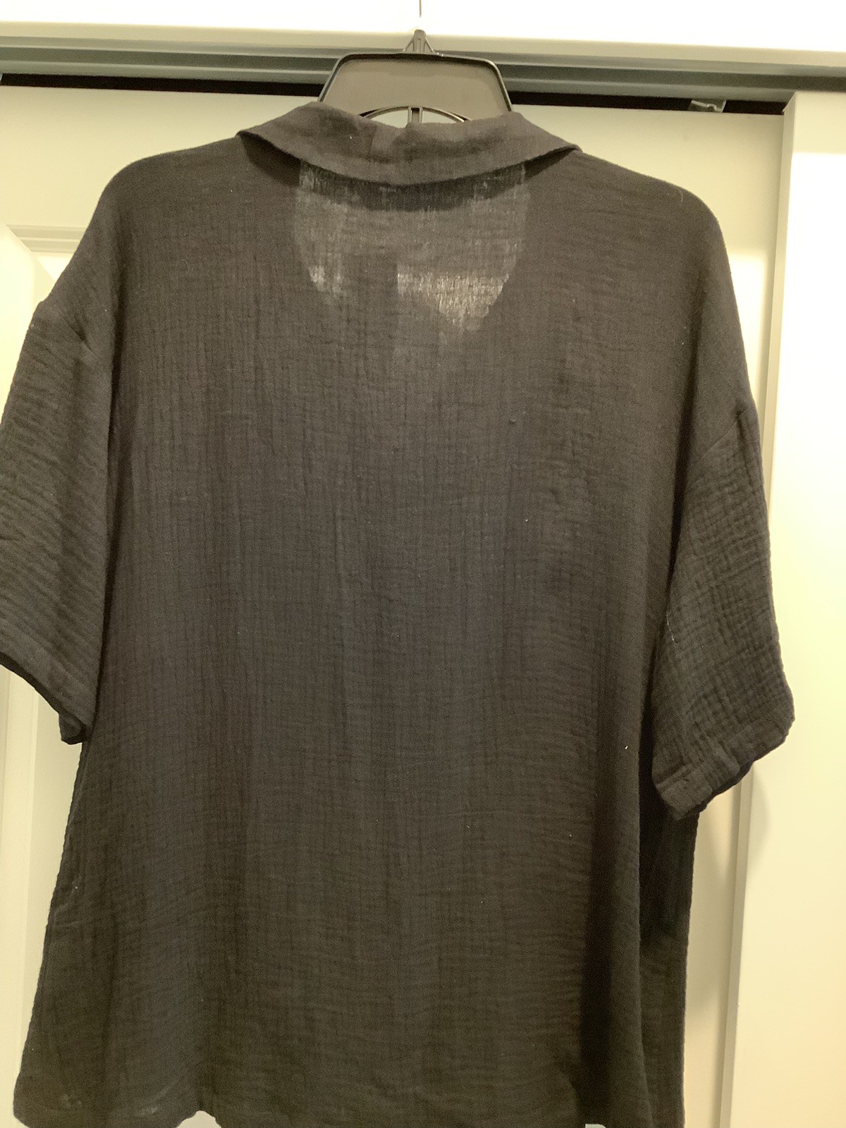 AUTOMET NEW WITH TAGS BLACK GAUZE BUTTON DOWN SHORT SLEEVE TOP COLLAR SZ LARGE