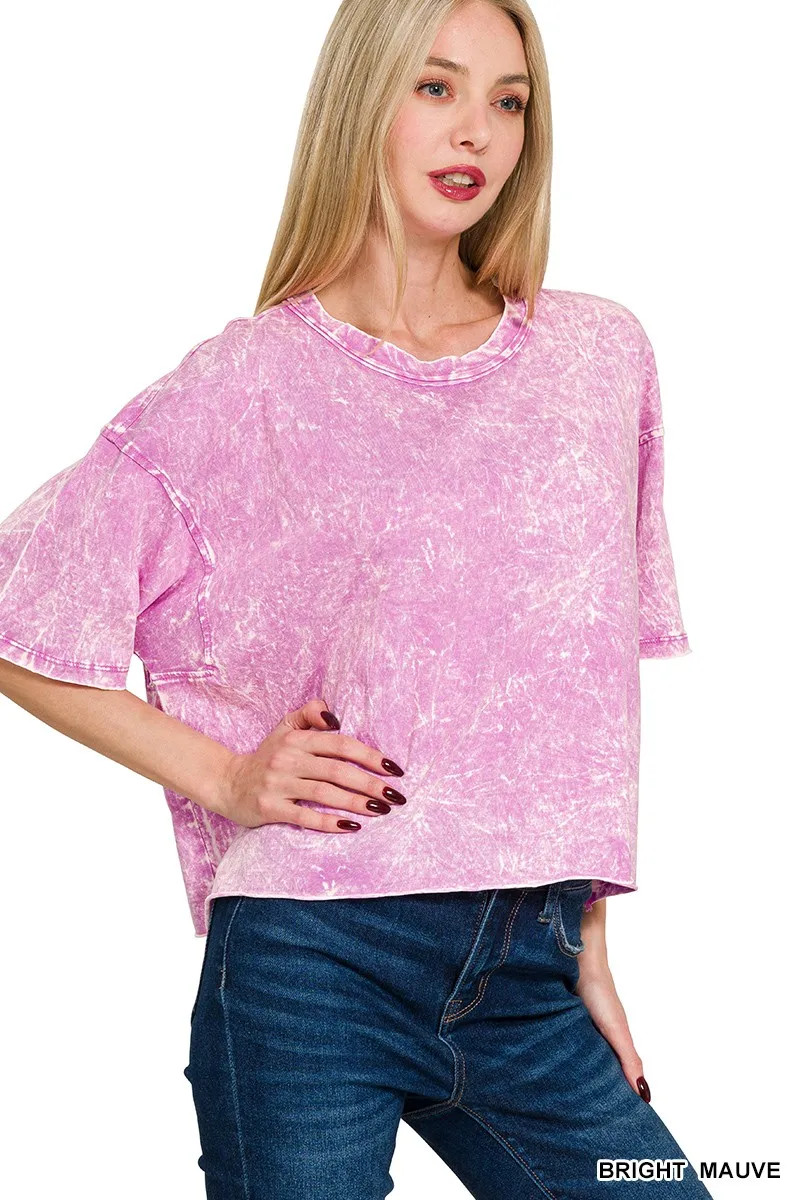 Zenana Acid Crinkle-Washed Oversized Womens T-Shirt