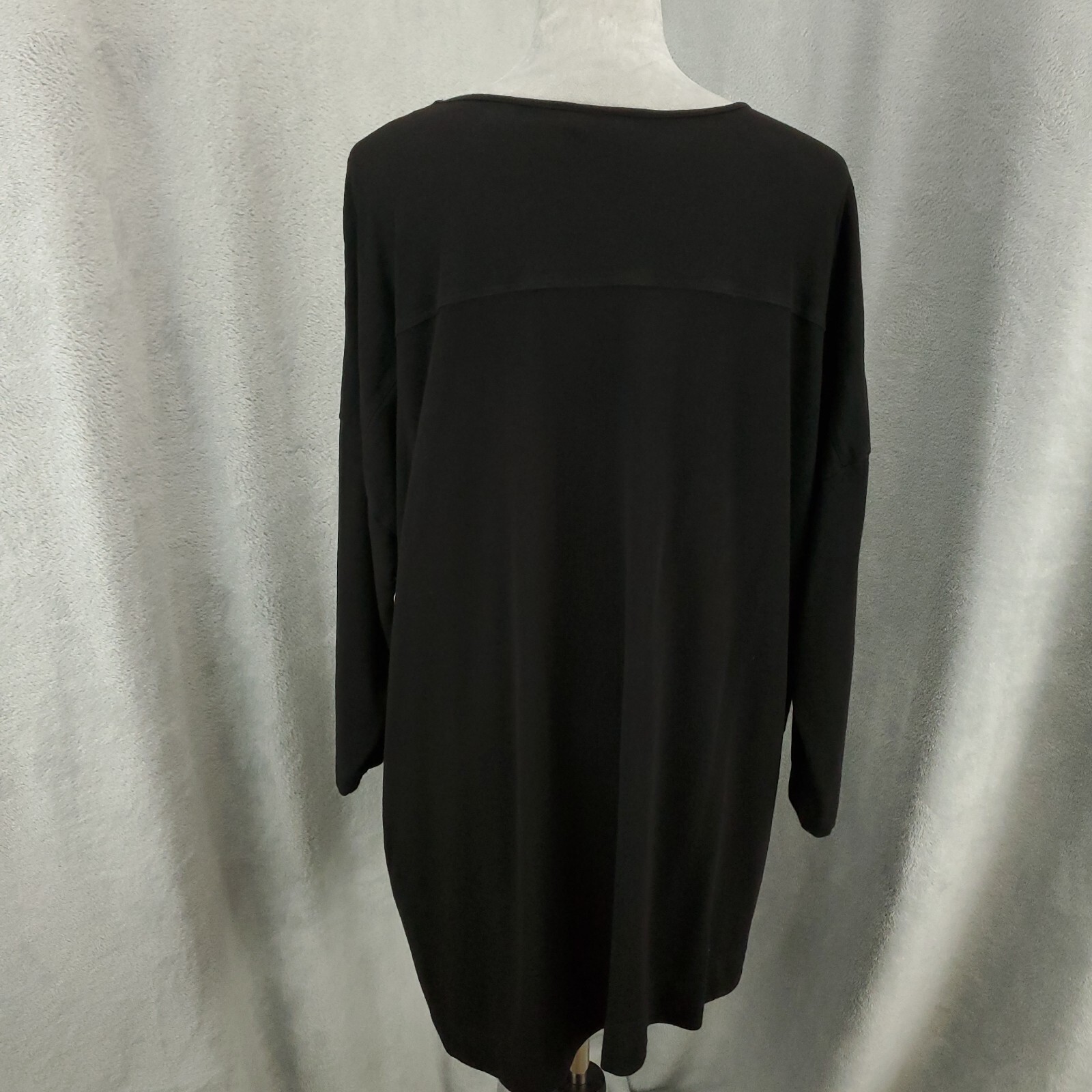 Womens Black Top Size XL Asymmetric Hem Piper Drop Shoulder 3/4 Sleeve Blouse