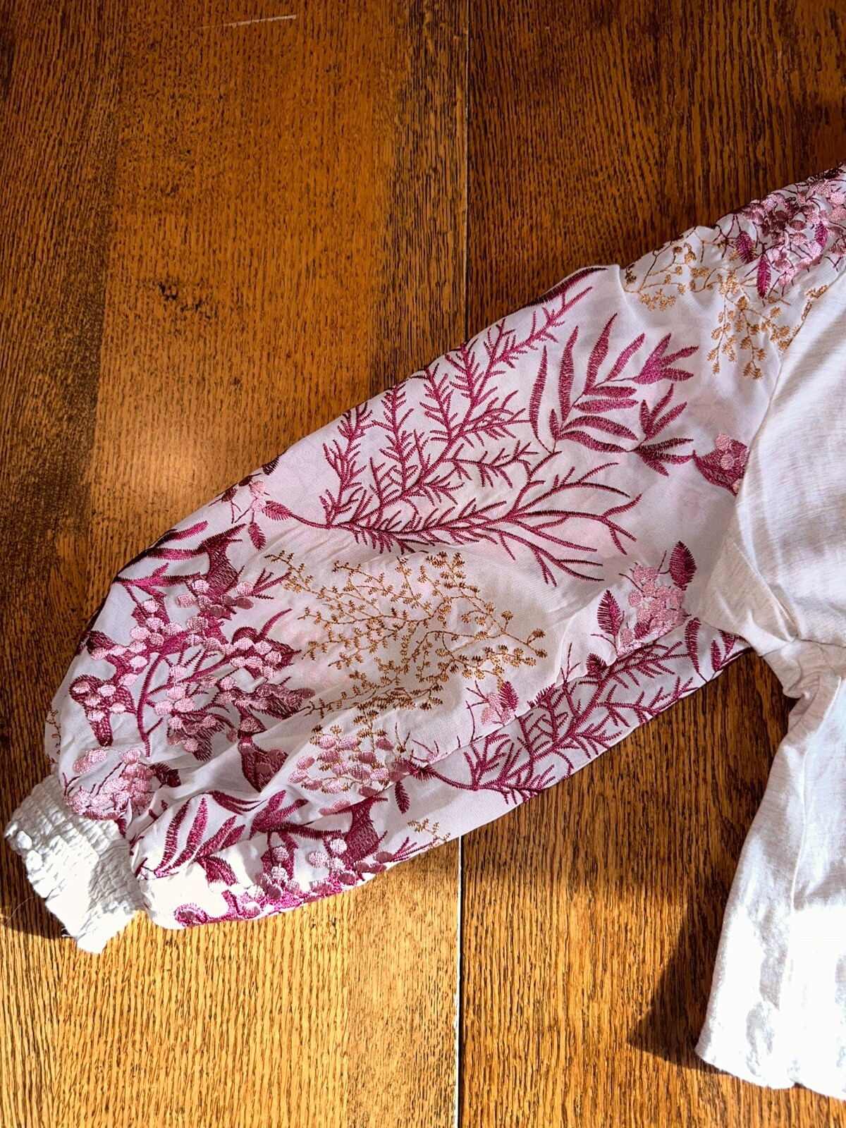 Anthropologie Tiny Floral Heavily Embroidered Bishop Puff Sleeve Boho Shirt XS