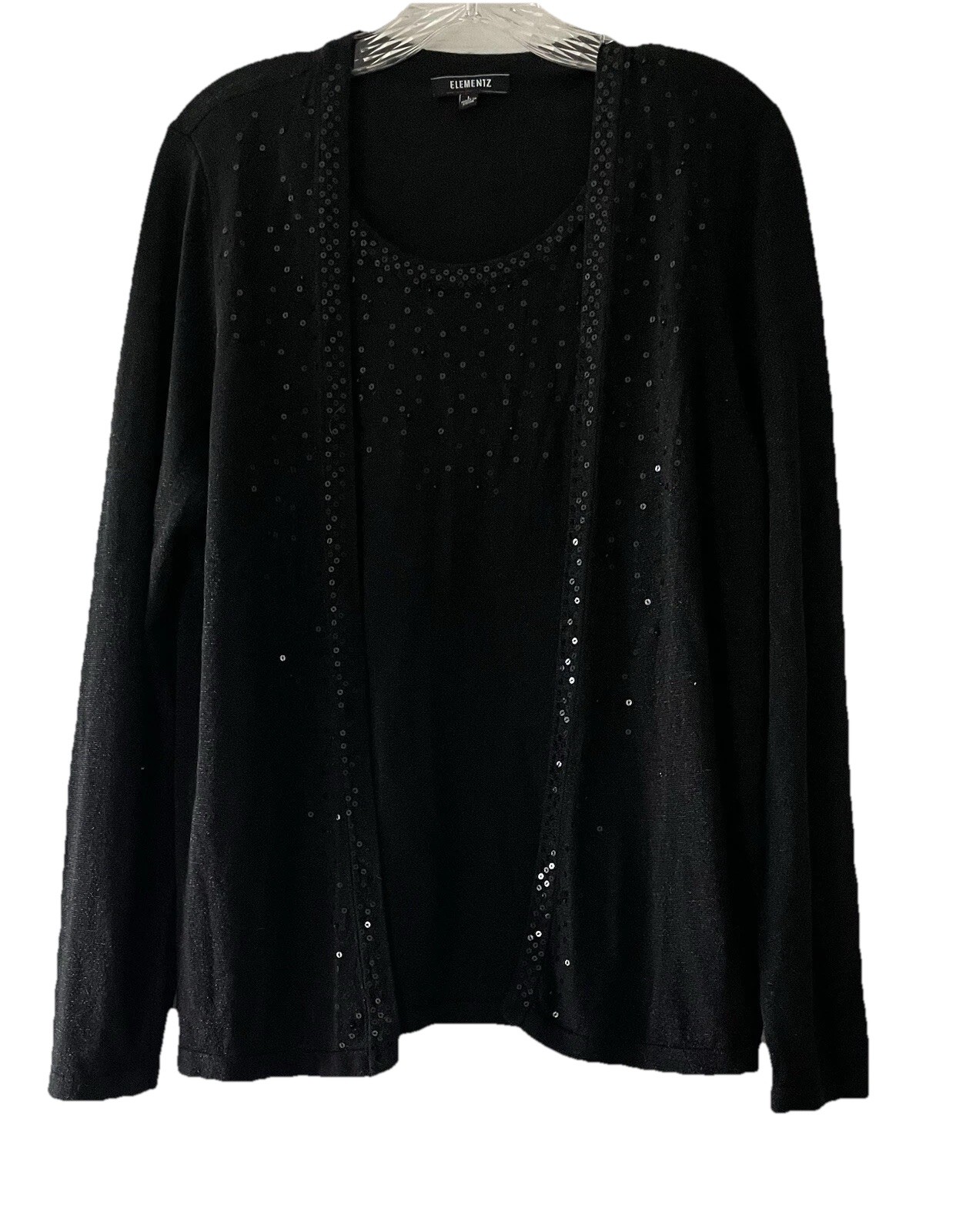 Elementz Women Size Large Black Holiday Shimmer Attached Top 2fer Cardigan