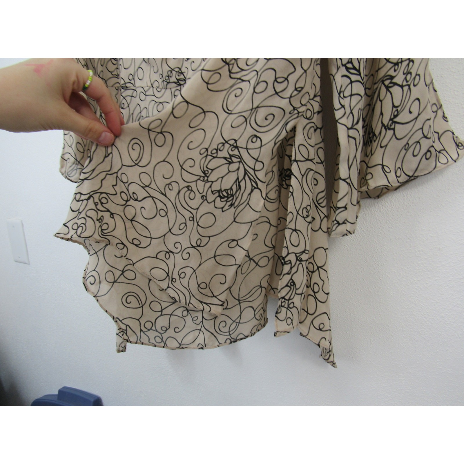 Sunny Taylor 2X Artsy Floral Flowy 3/4 Length Blouse Top Tan Black Plus Size