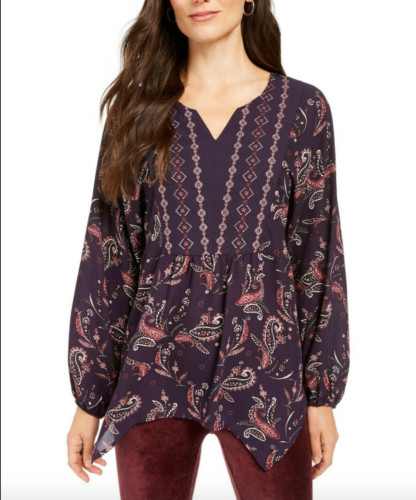 Style & Co Women’s Plus Size Paisley Print Blouse Purple Multicolor