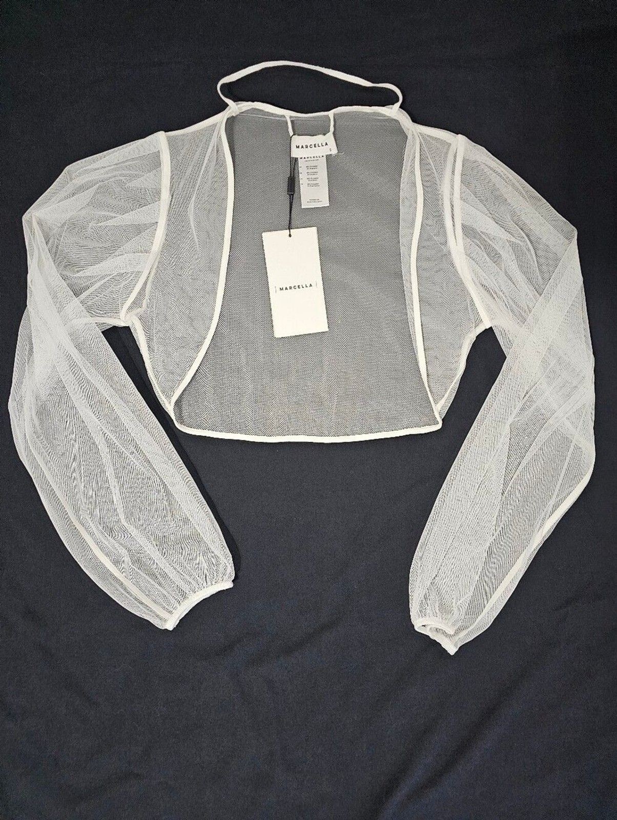 NWT Marcella Calliope White Mesh Sheer Bolero Shrug Top Sz S Minimalist Ballet