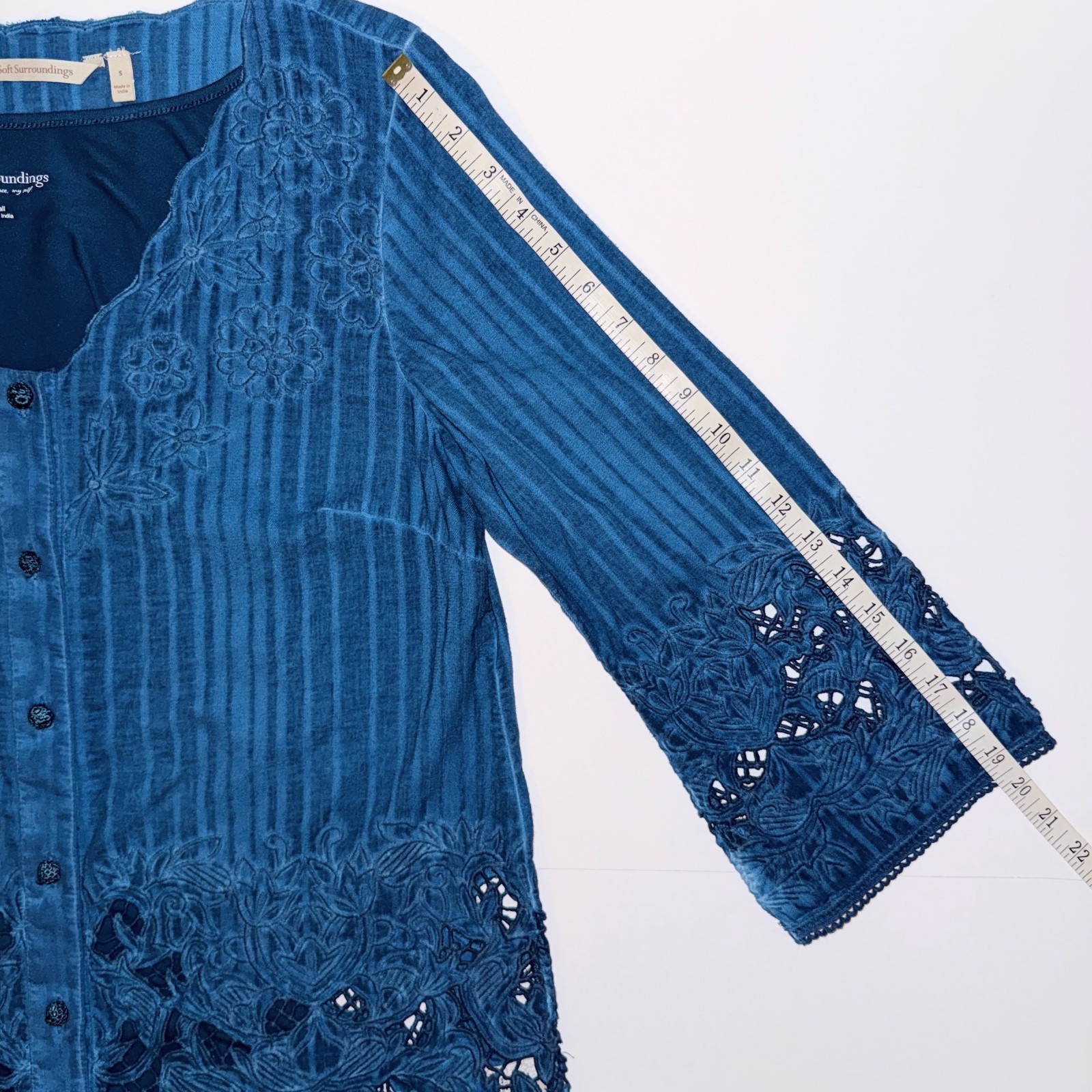 Soft Surroundings Esme Poseidon Blue Embroidered Lace Button Down Top w/ Tank S