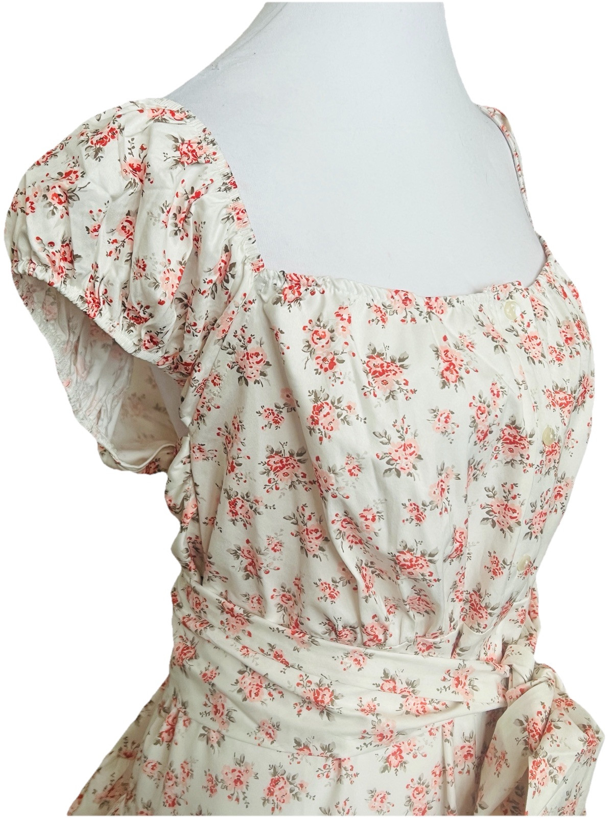 ROMWE Kawaii Ditsy Floral Cream Tie Back Milkmaid Top Blouse Plus Size 3x