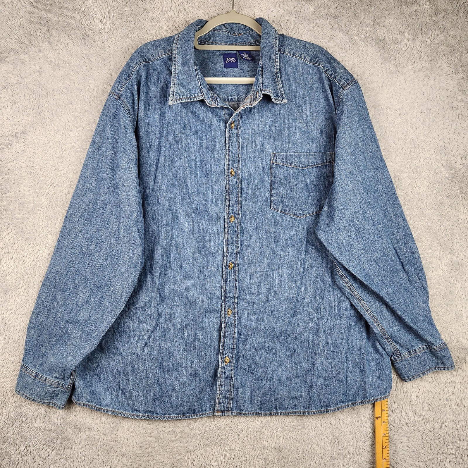Vintage Basic Editions Shirt Womens Big 3X Blue Denim Button Western Workwear