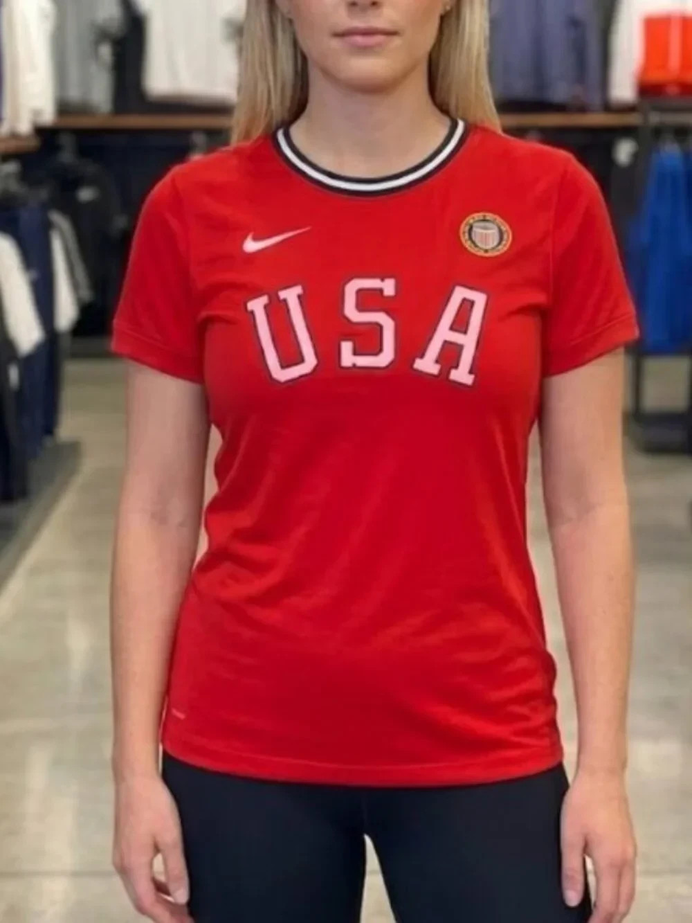 Nike USA Olympic Heritage Sports Soccer Red Ringer T-shirt Women’s XS NEW