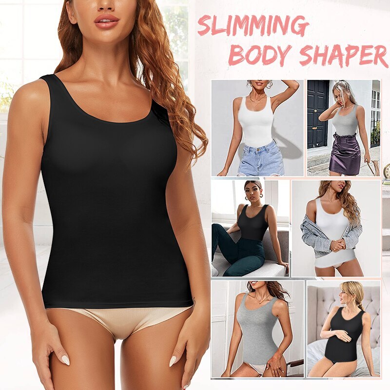 US Women Sleeveless Cami with Built in Bra Tummy Control Camisole Tank Tops Vest