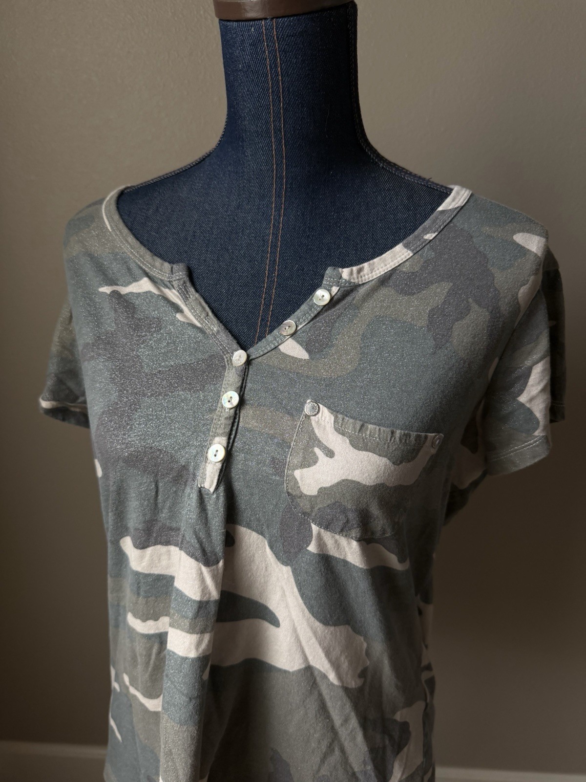 sparkly glitter camouflage henley shirt w/ pocket
