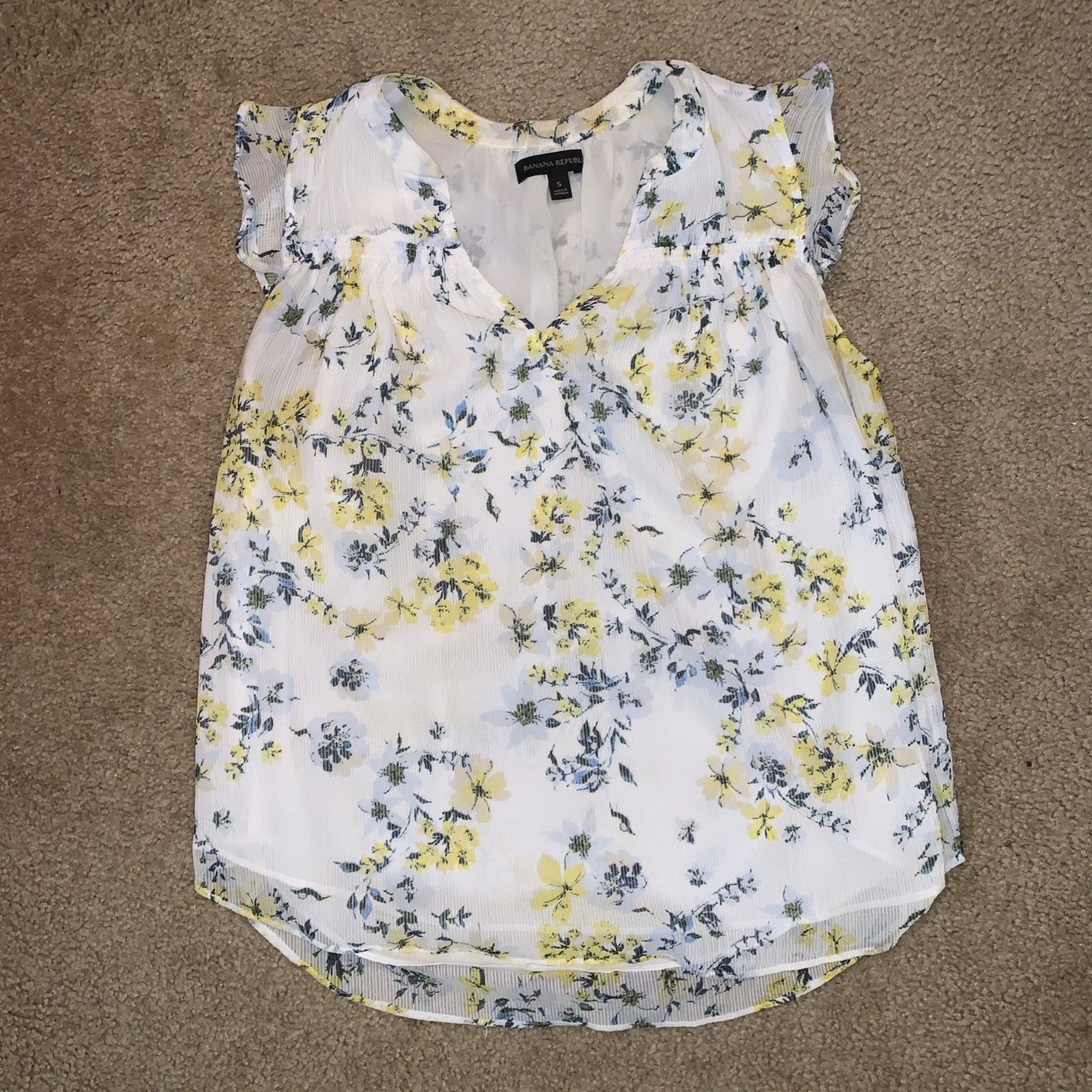 Banana Republic Women’s Blue, White, Yellow Floral Sleeveless Blouse Size Small