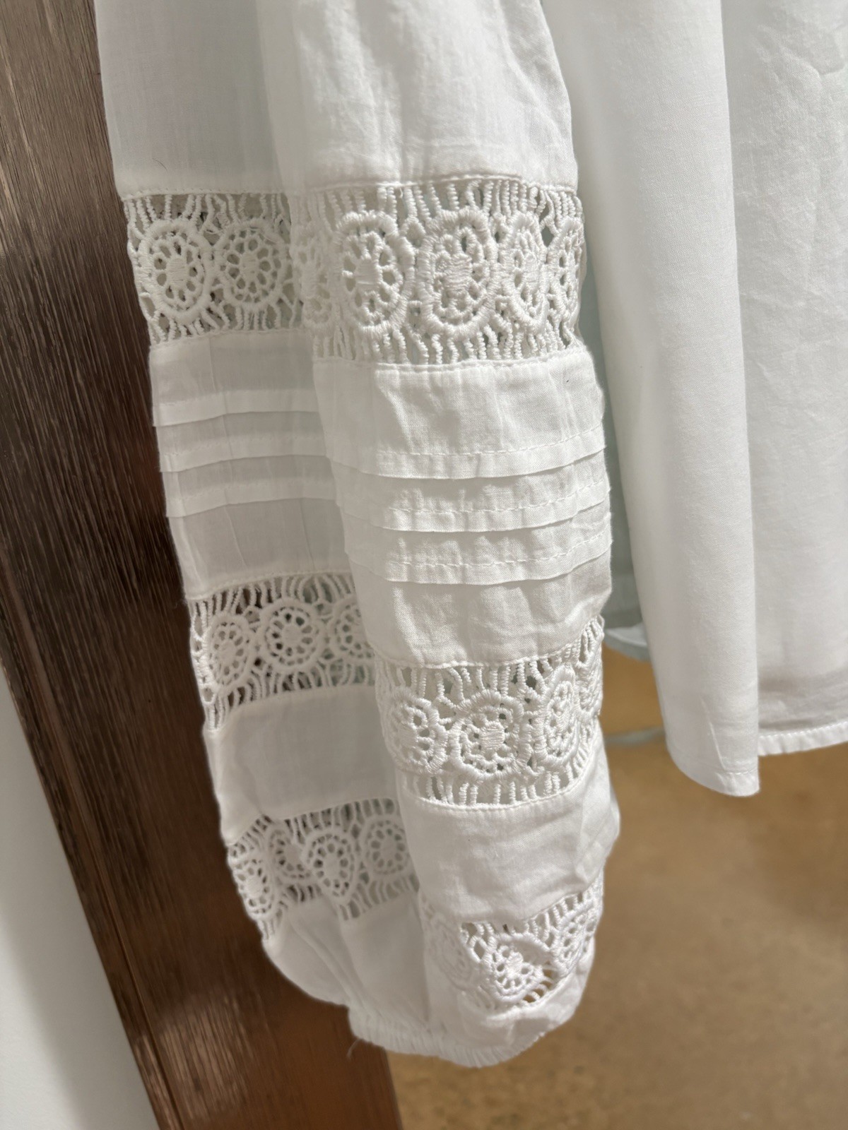 Elan Women’s S Bohemian Peasant Crochet Lace White Cotton Long Sleeve Blouse Top