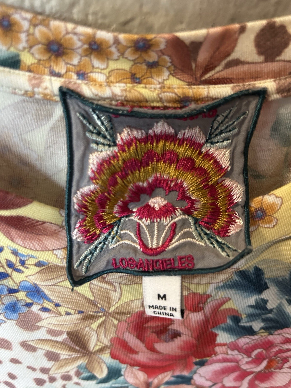 Johnny Was LA Women’s Floral Multicolor Embroidered Bamboo Knit Tee, Size M