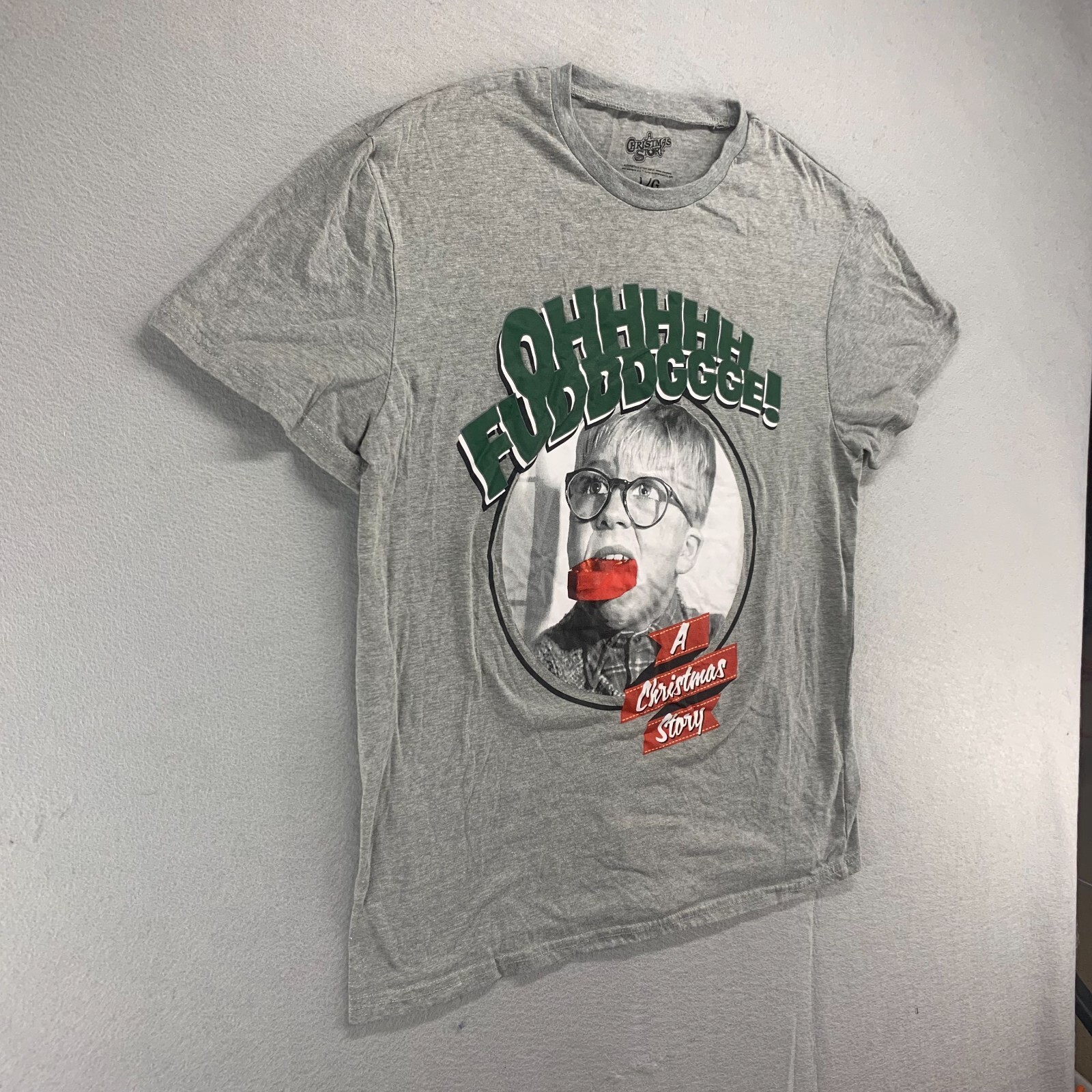 A Christmas Story Shirt Womens Large Gray Graphic Short Sleeve Oh Fudge Movie