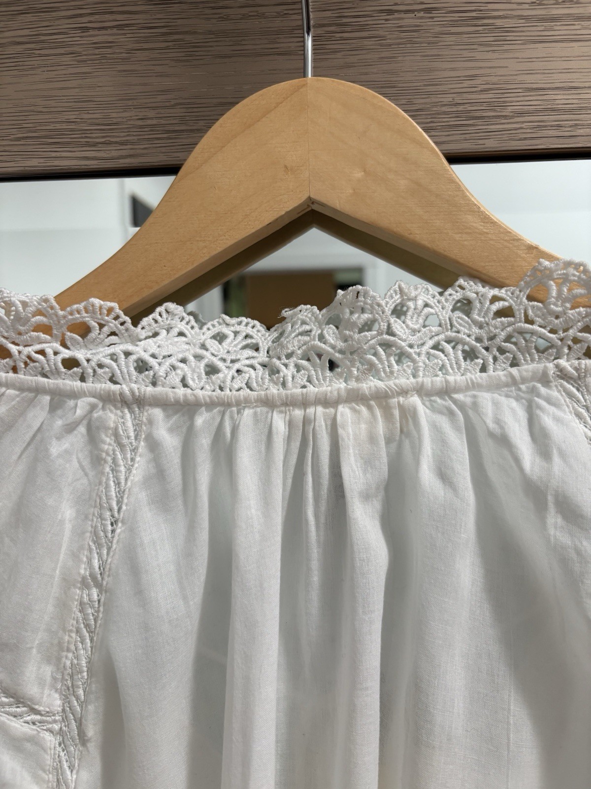 Elan Women’s S Bohemian Peasant Crochet Lace White Cotton Long Sleeve Blouse Top