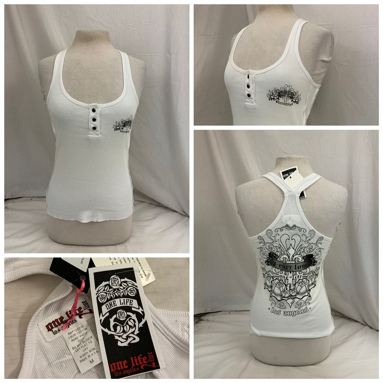 One Life 2 Live Tank Top Shirt M White 100% Cotton Made In USA NWT YGI N1-280CG