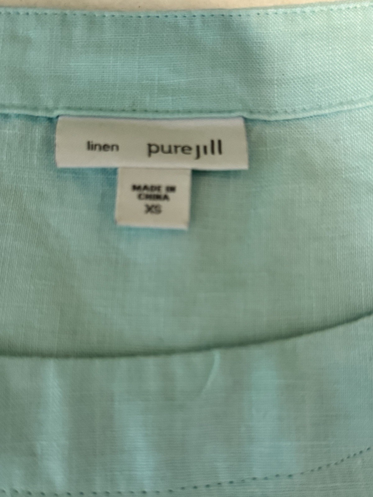 Pure Jill XS Tunic Top/Mini Dress 100% Linen Sleeveless Pockets Coastal Blue EUC