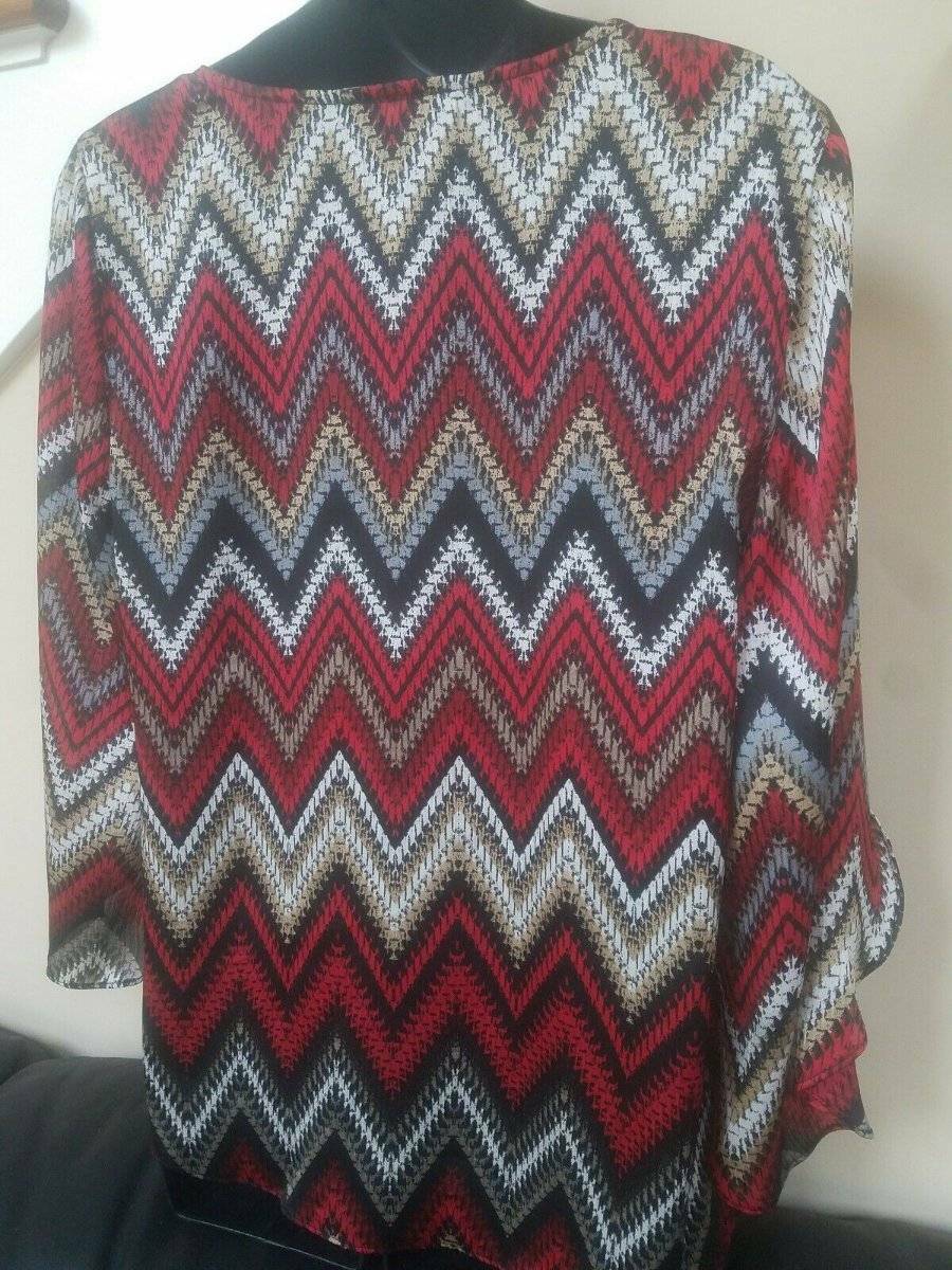 Women’s Blouse Size S Tunic Zig Zag Stripe Shirt Red & Black