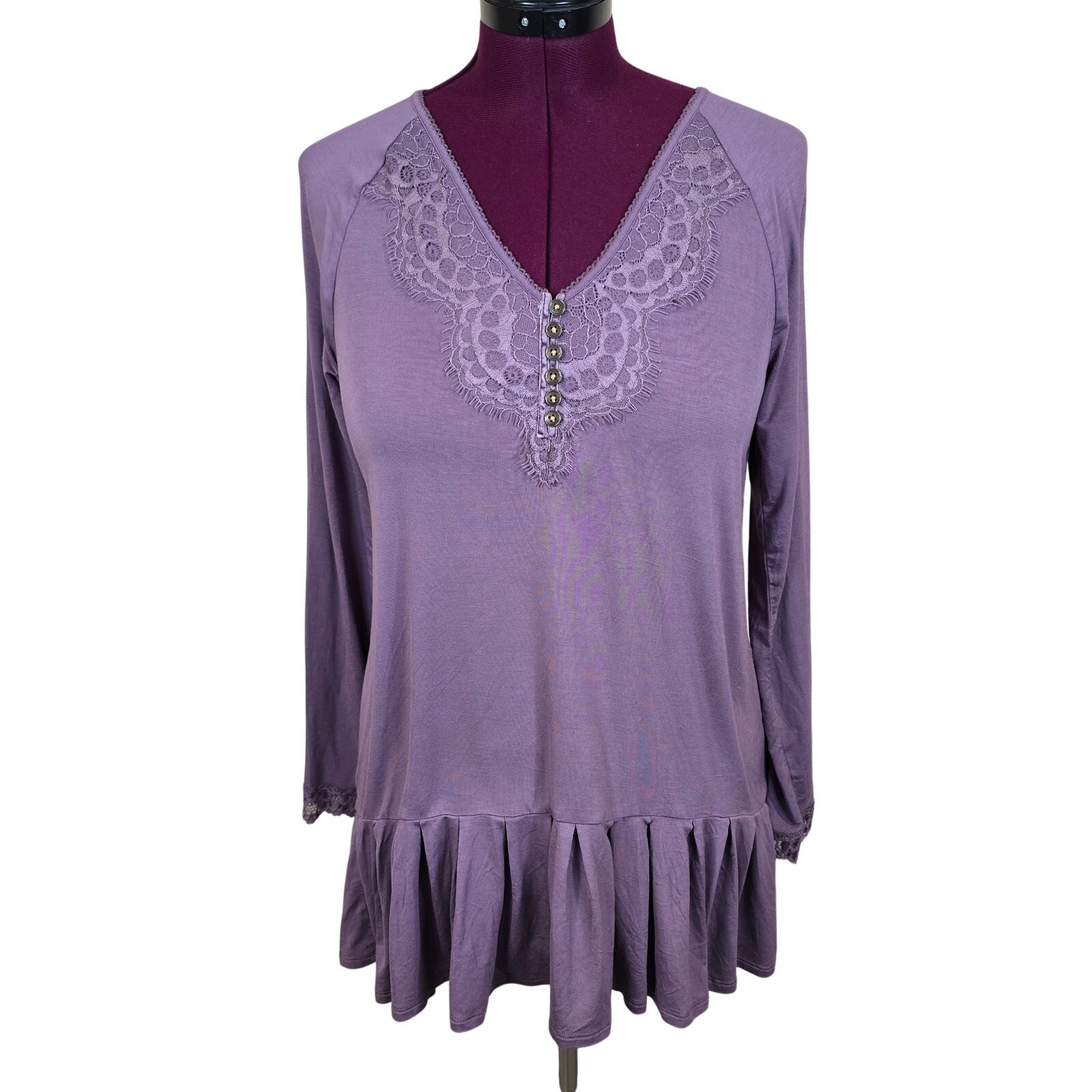 Women’s Matilda Jane Purple Long Sleeve Lace Trim Tunic Top | Size Medium