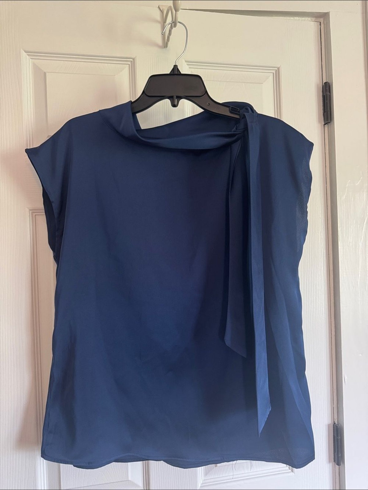 SHEIN Navy Tie-Neck Cap Sleeve Blouse