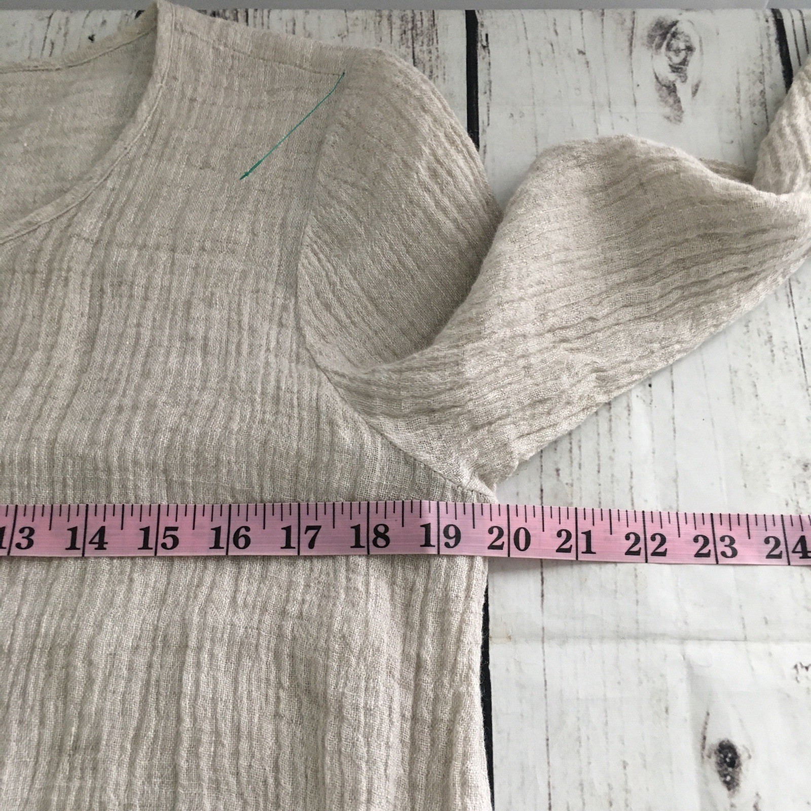 Pure Jill Linen Button Front Cardigan Blouse Top Sz M Crinkle 3/4 Sleeve Pockets