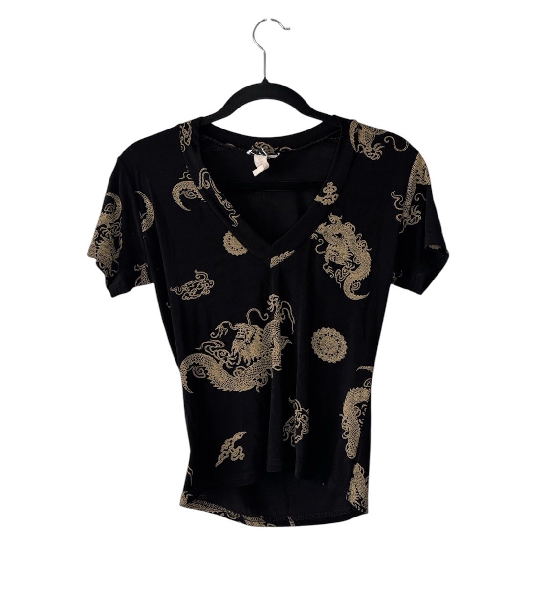 Vintage 90s Dragon Asian Inspired Print Tee V-Neck S