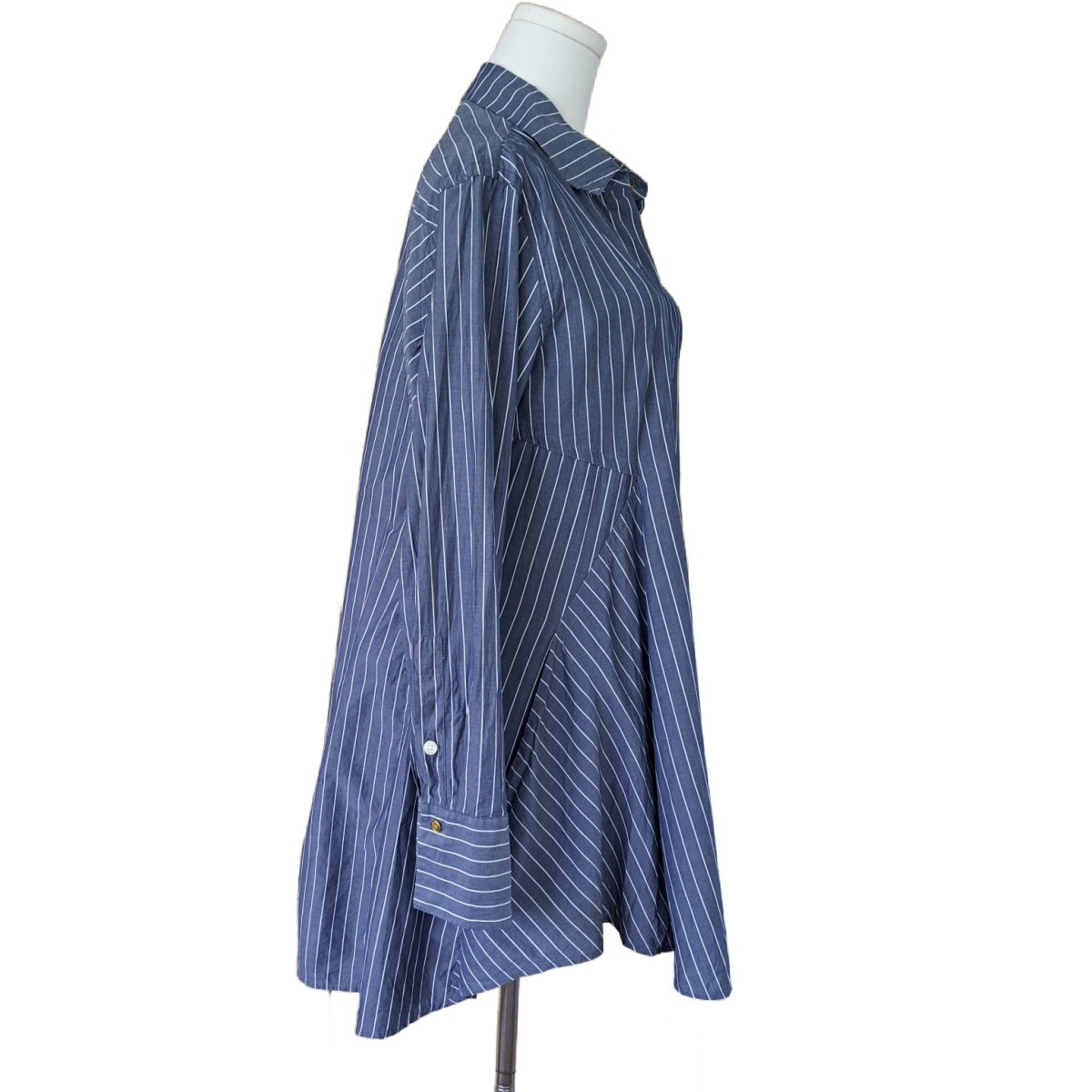 DONNA KARAN Blue Striped Button-Down Signature Tunic Top Large Mini Dress