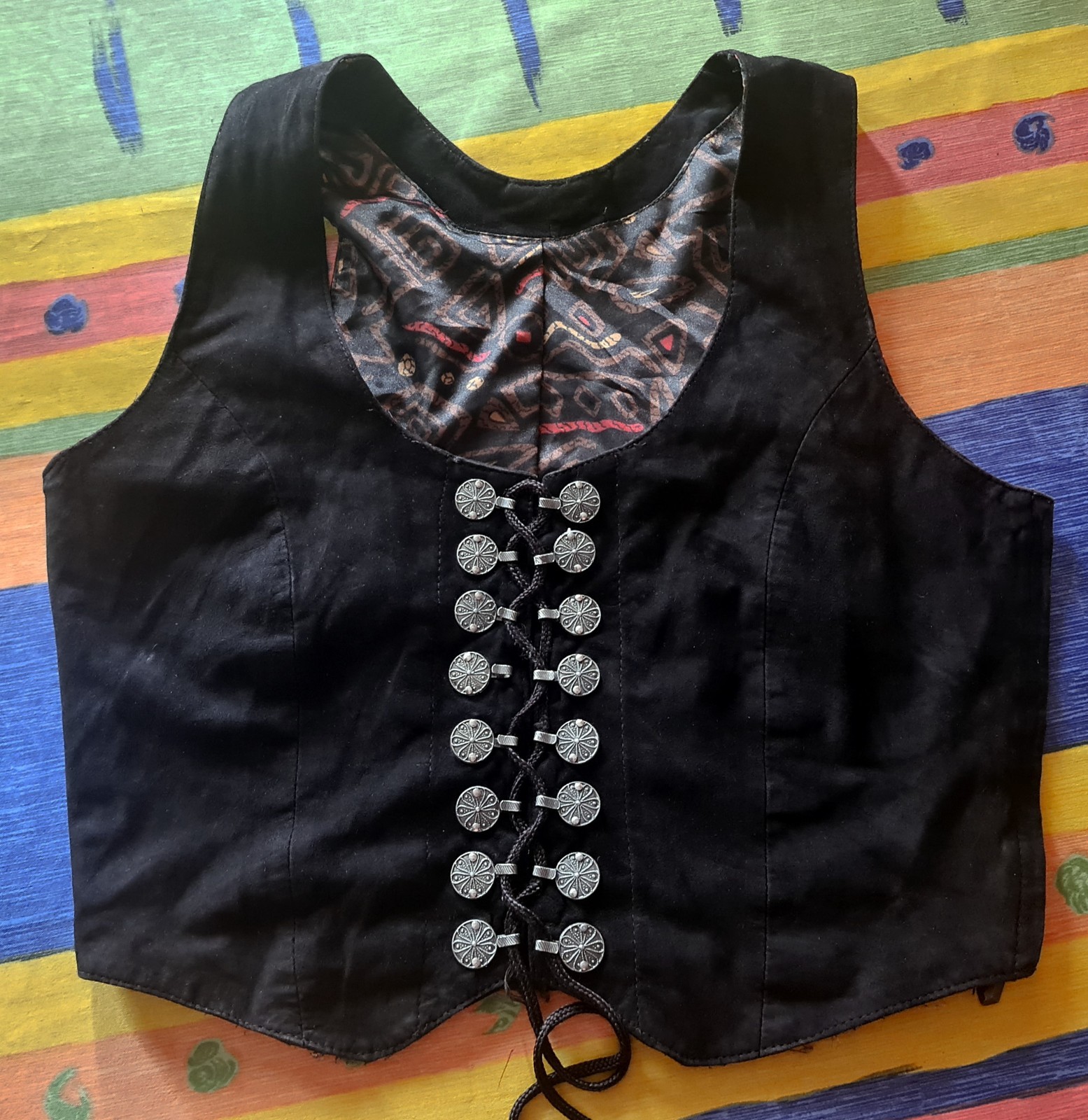 BLOUSE VINTAGE TRACHTEN DIRNDL OKTOBERFEST LEATHER WOMENS BLACK TOP US 10 EU 38