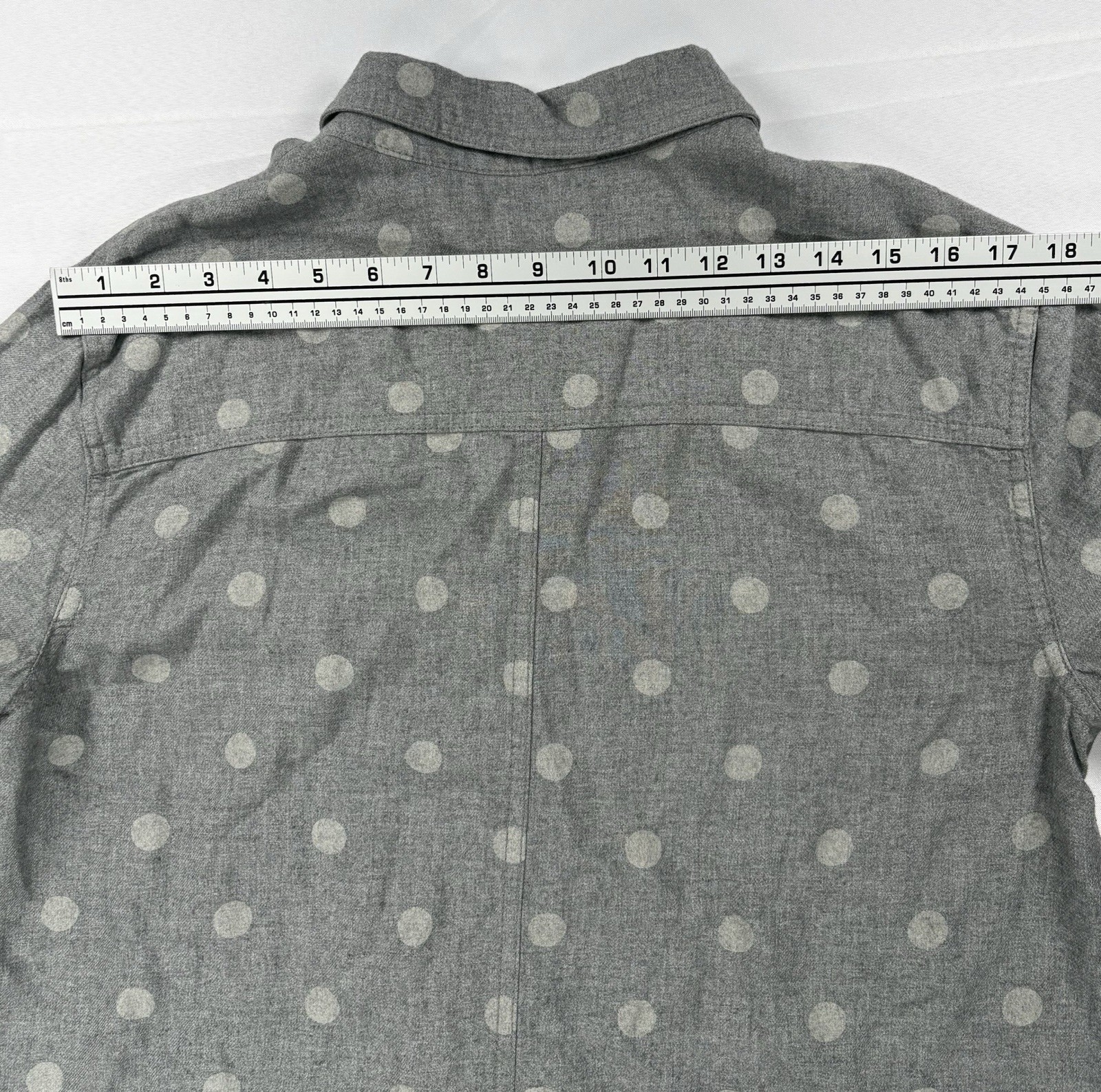Hinge Womens M Gray Polka Dot Button Up Long Sleeve 100% Cotton Shirt Top