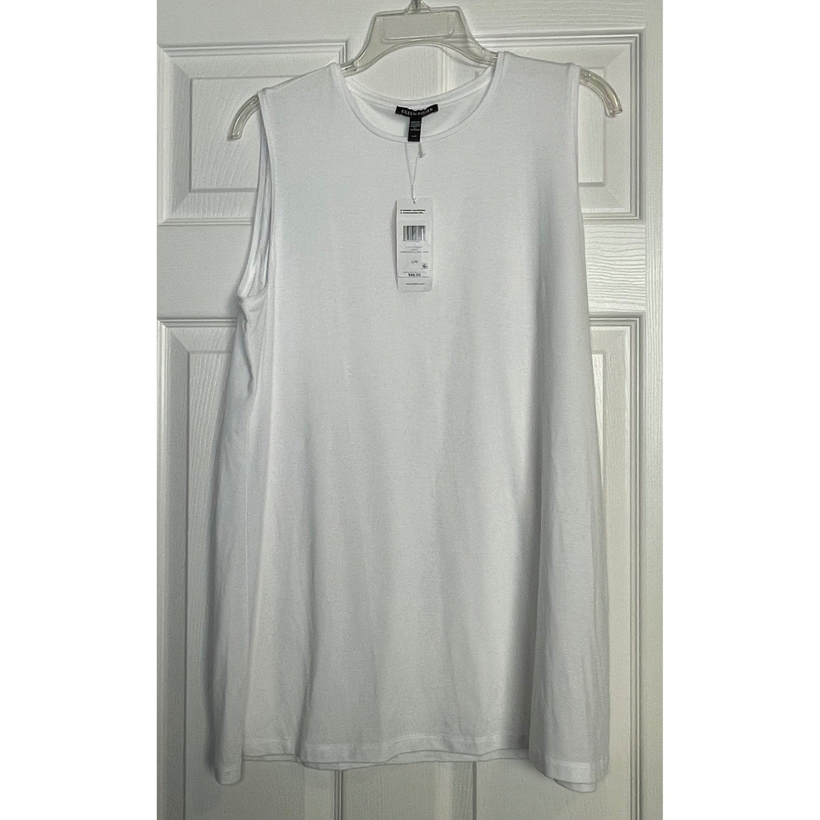 Eileen Fisher Womens Large White Fine Jersey Tank Top Tencel Lyocell NWT