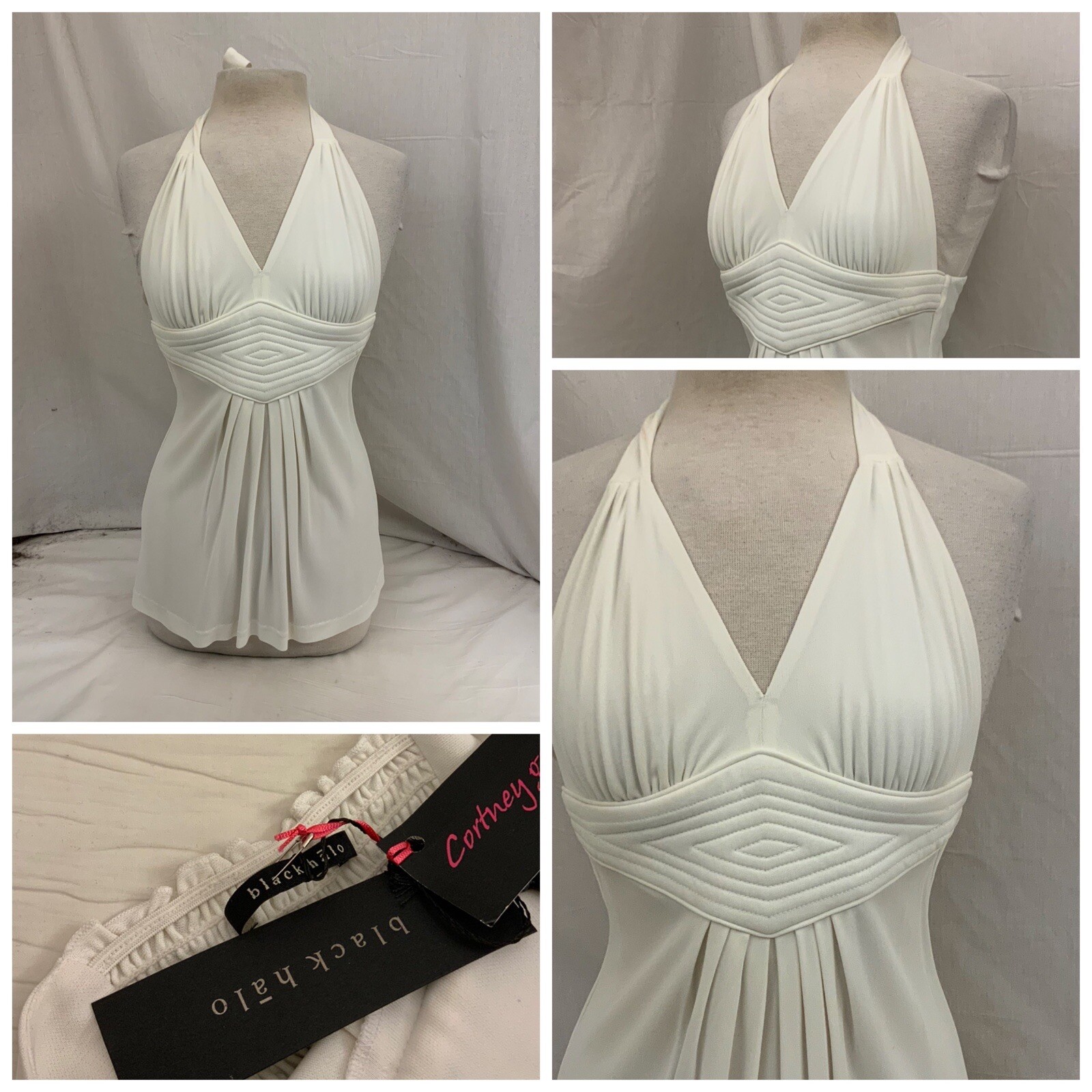 Black Halo Diamond Halter “Trapunto” Sz XS White NWT $240 Made USA YGI O1-14CG