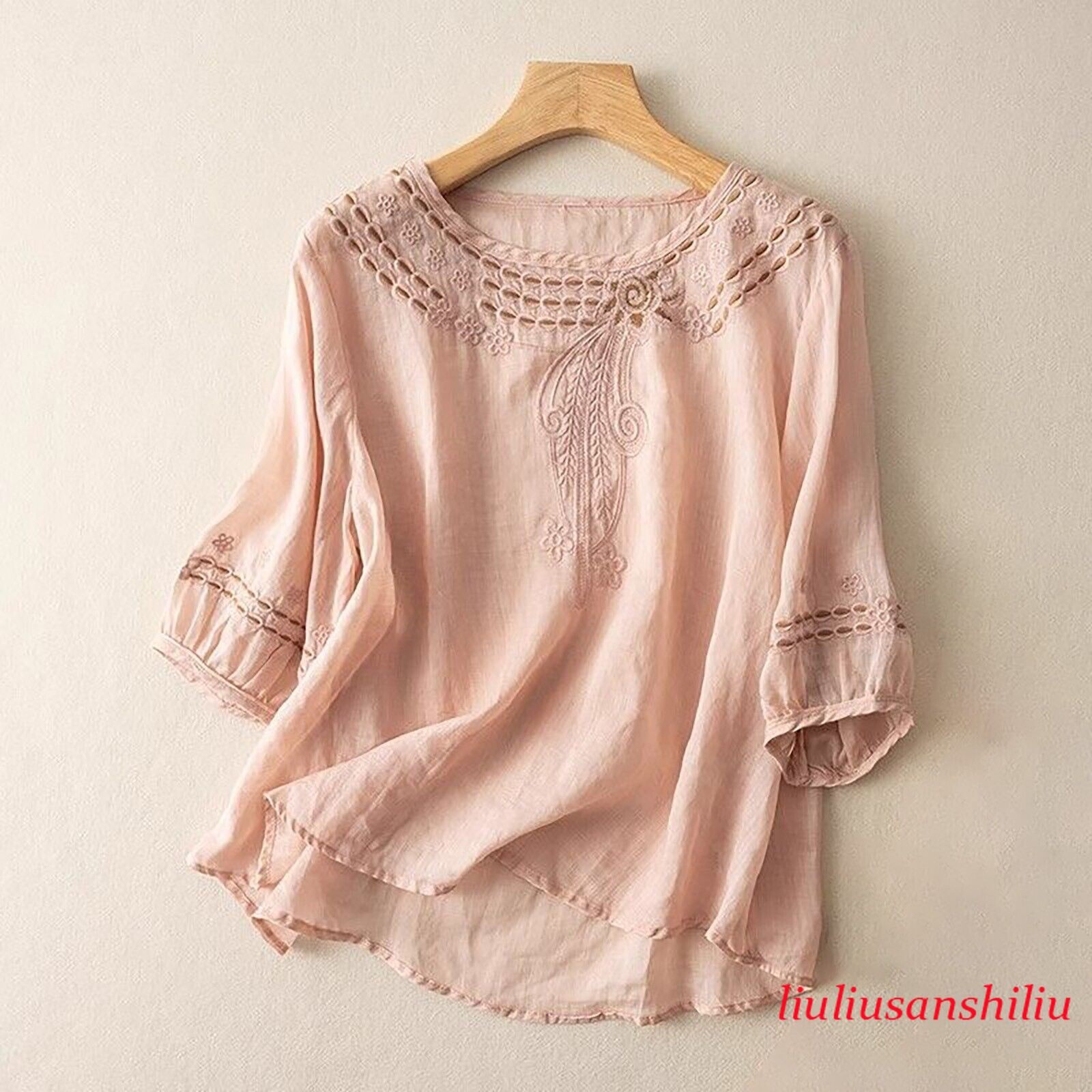 Women’s Cotton Linen Tunic Top Shirt Summer Casual Baggy Plain Blouse Plus Size